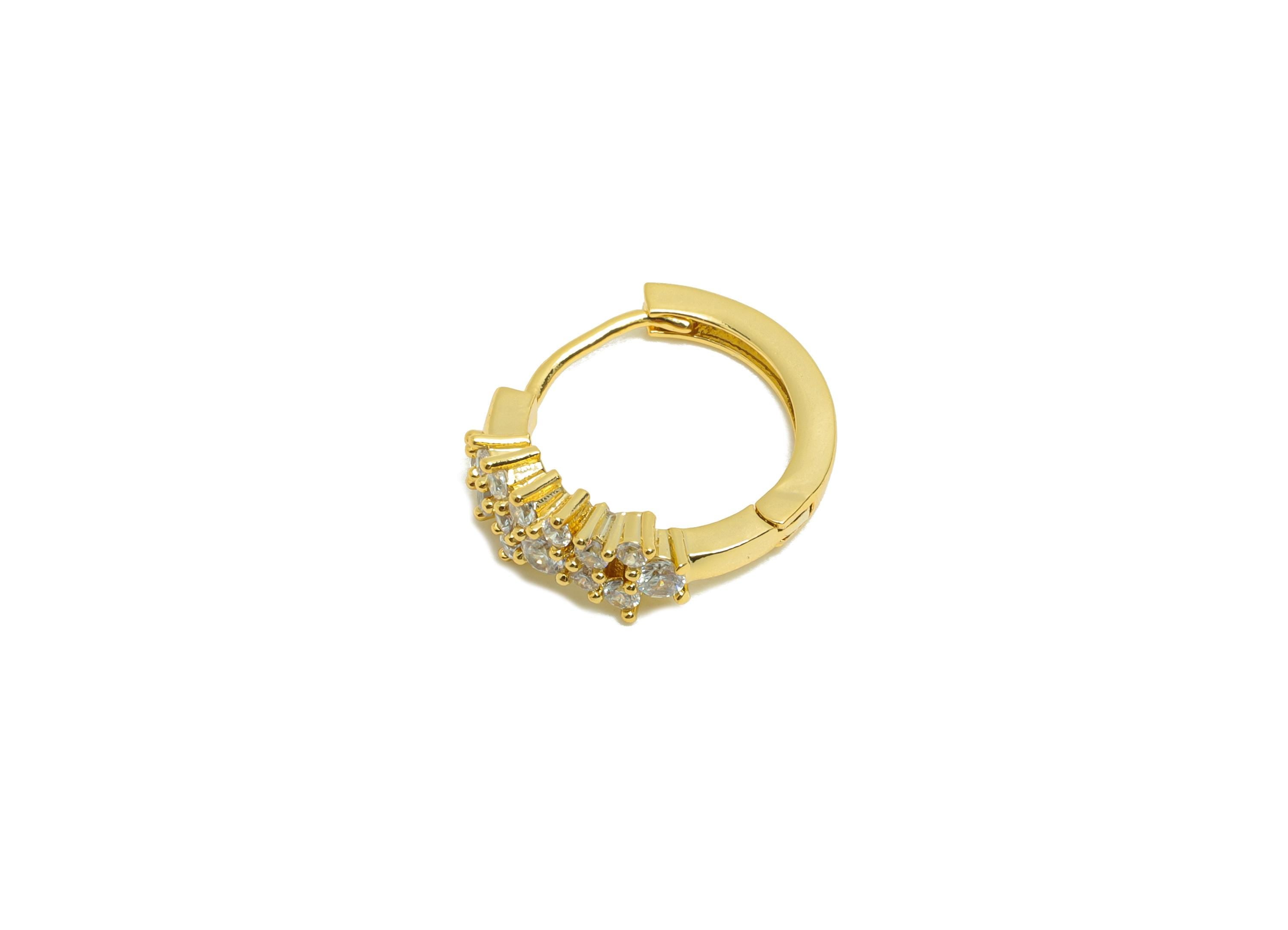 Brass Huggie Hoop Earring - Gold Zircon Earring for Women - Daily Wear Hoop Ear Clasp - 18K Real Gold Plating - 15.7x13.14x5.1mm - RGP8772 - DOMEDBAZAAR