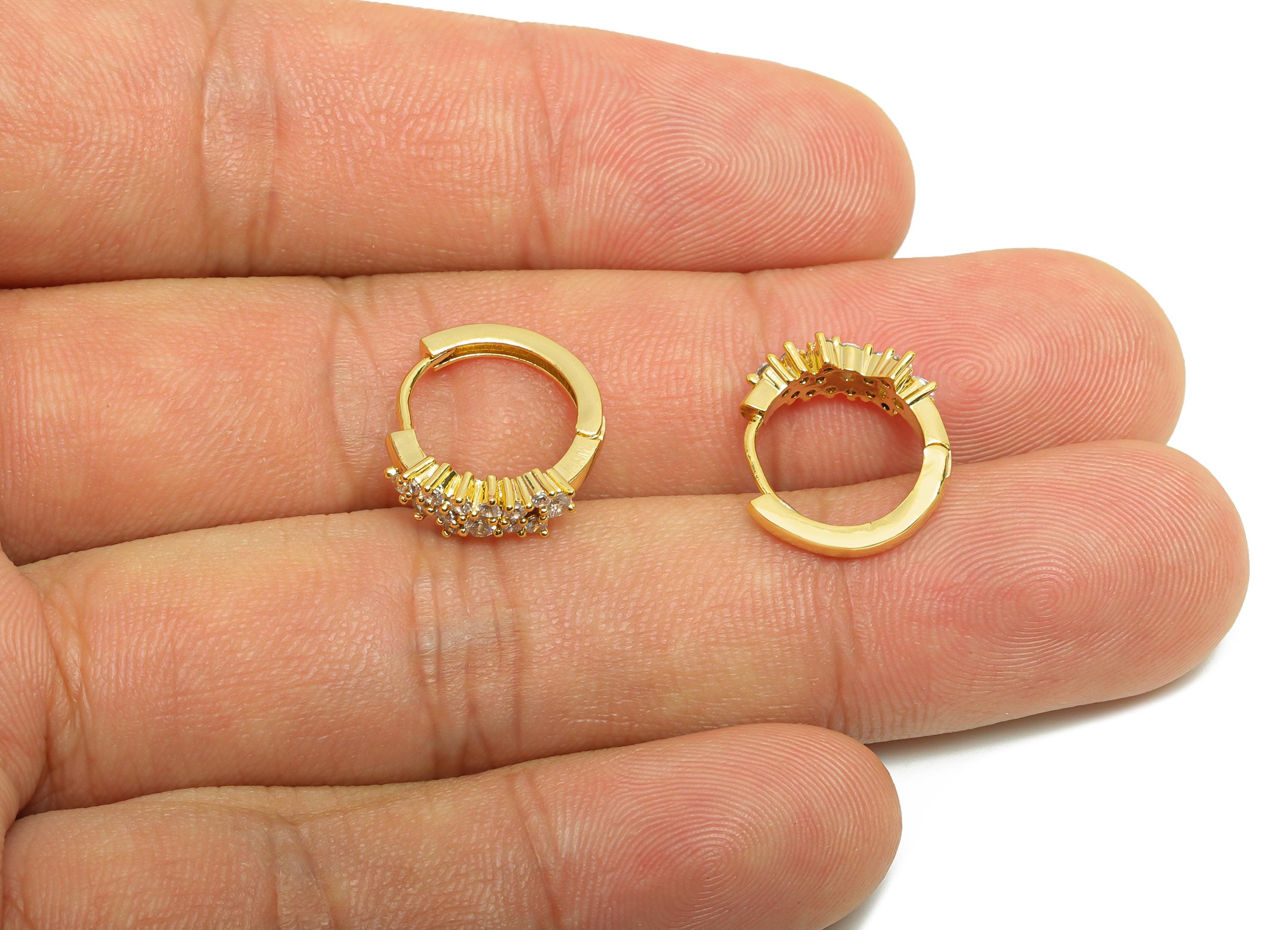 Brass Huggie Hoop Earring - Gold Zircon Earring for Women - Daily Wear Hoop Ear Clasp - 18K Real Gold Plating - 15.7x13.14x5.1mm - RGP8772 - DOMEDBAZAAR