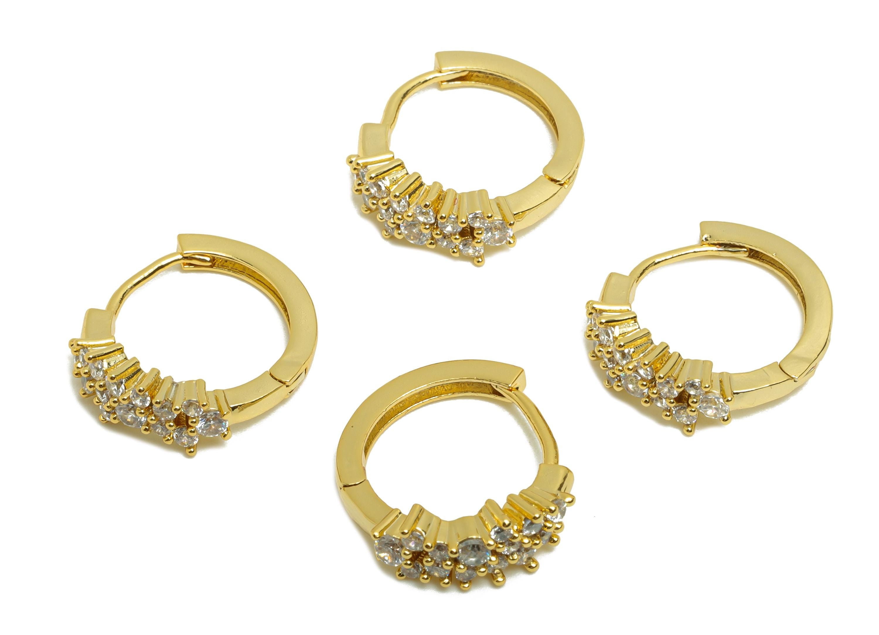 Brass Huggie Hoop Earring - Gold Zircon Earring for Women - Daily Wear Hoop Ear Clasp - 18K Real Gold Plating - 15.7x13.14x5.1mm - RGP8772 - DOMEDBAZAAR