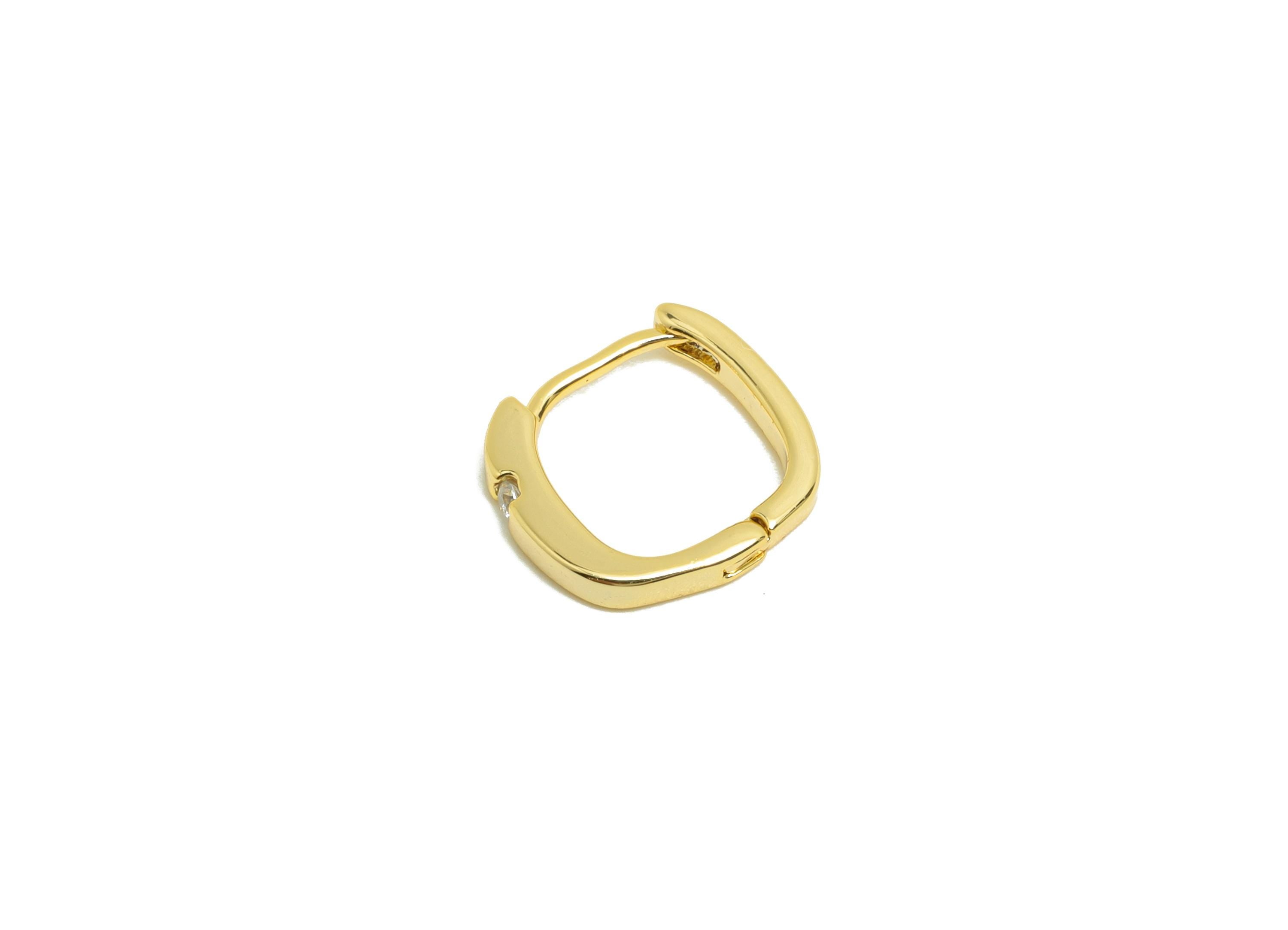 Brass Square Huggie Earring - Gold Zircon Earring for Women - Daily Wear Hoop Ear Clasp - 18K Real Gold Plating - 11x10.6x1.8mm - RGP8773 - DOMEDBAZAAR