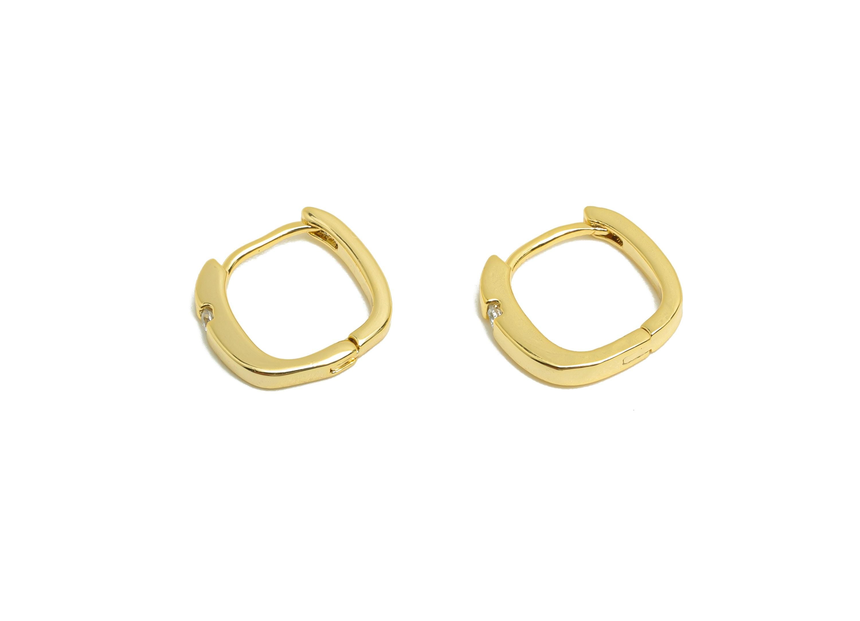 Brass Square Huggie Earring - Gold Zircon Earring for Women - Daily Wear Hoop Ear Clasp - 18K Real Gold Plating - 11x10.6x1.8mm - RGP8773 - DOMEDBAZAAR