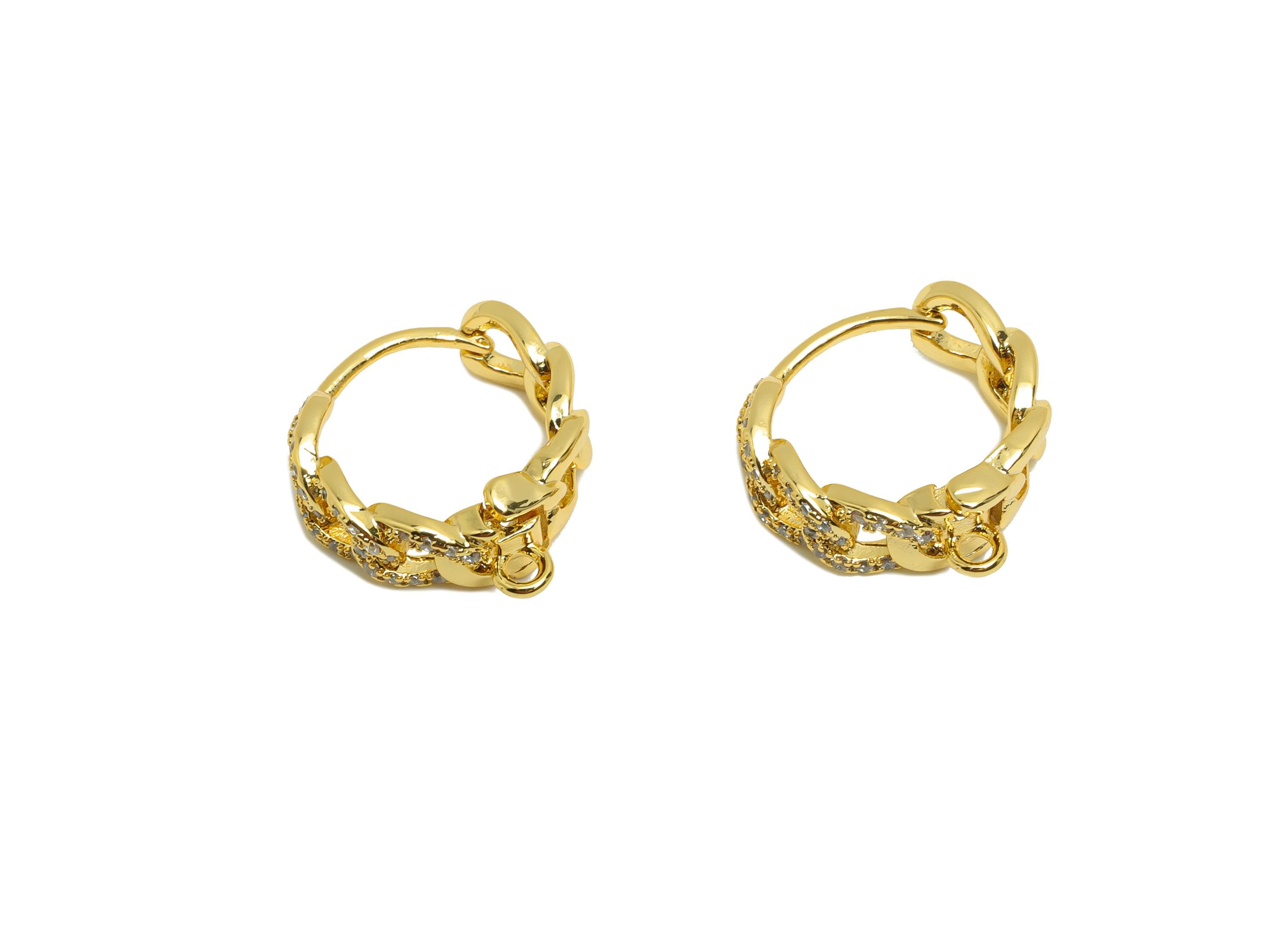 Brass Chain Hoop Earring - Gold Huggie Earring for Women - Zircon Hoop Earring Clasp - 18K Real Gold Plating - 16.5x15.6x6.1mm - RGP8774 - DOMEDBAZAAR