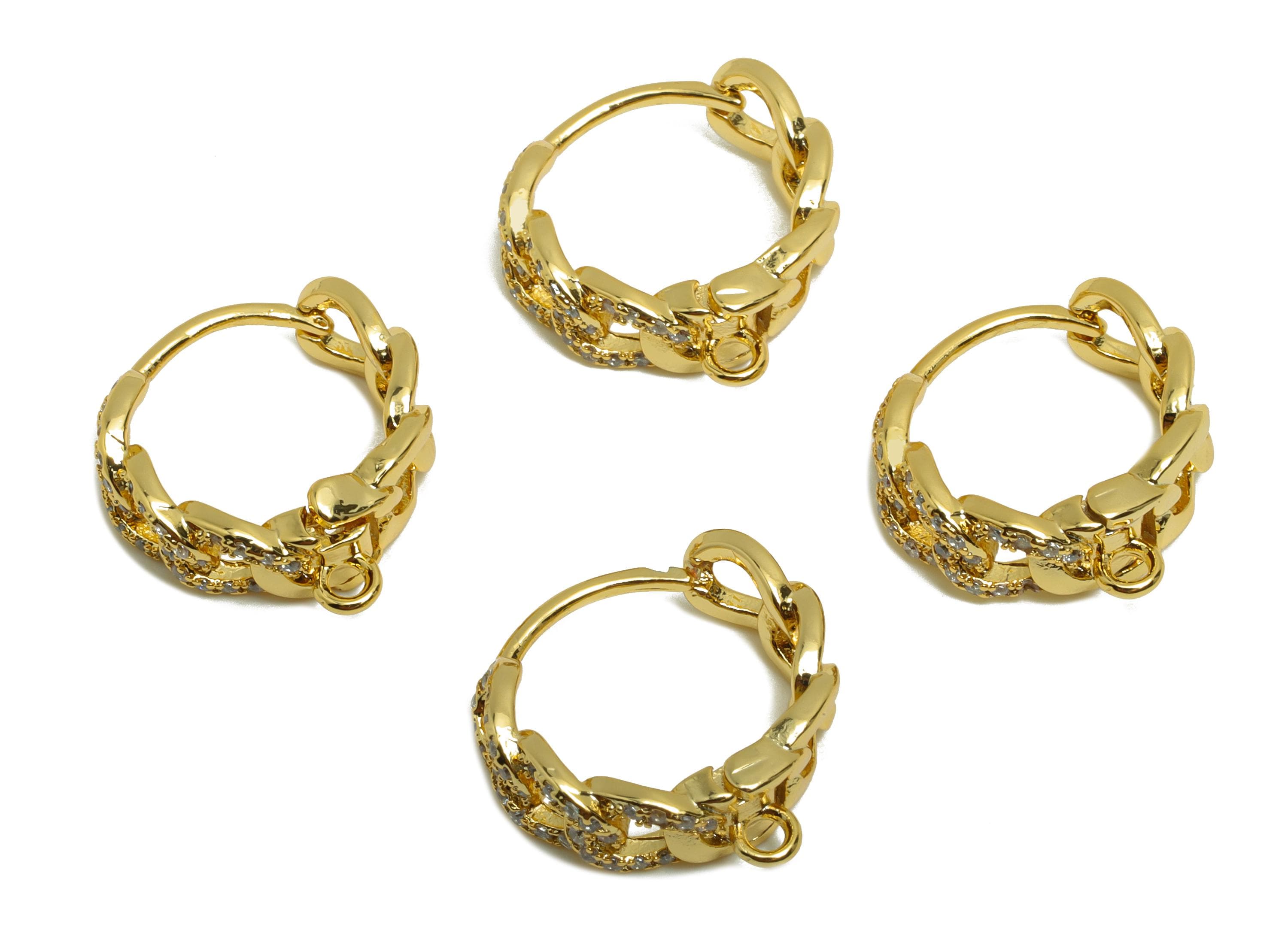 Brass Chain Hoop Earring - Gold Huggie Earring for Women - Zircon Hoop Earring Clasp - 18K Real Gold Plating - 16.5x15.6x6.1mm - RGP8774 - DOMEDBAZAAR