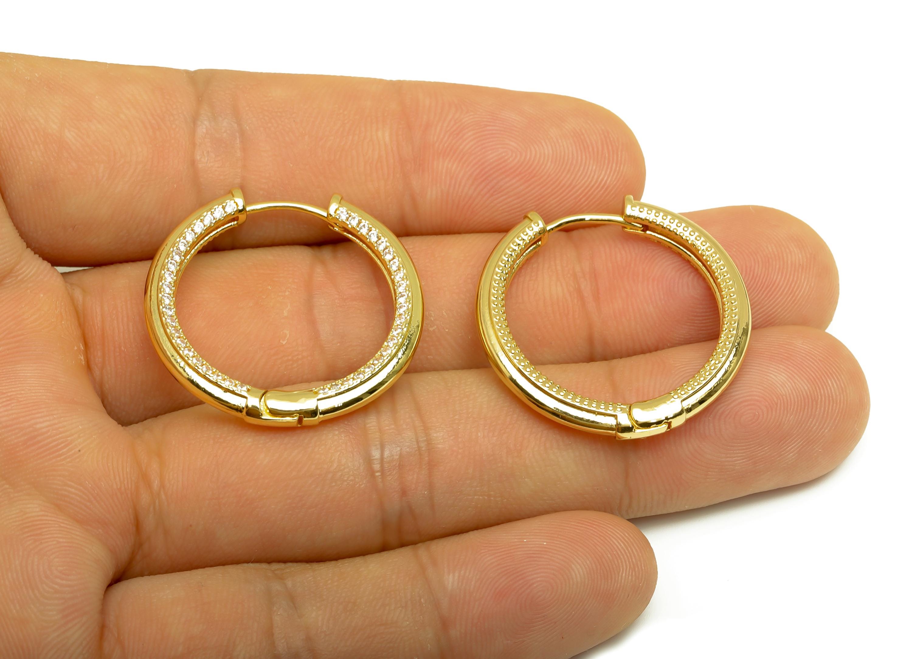 Brass Round Hoop Earring - Gold Zircon Huggie Hoop Earring - CZ Circle Earring Clasp - 18K Real Gold Plating - 28.44x28.44x3.24mm - RGP8004 - DOMEDBAZAAR