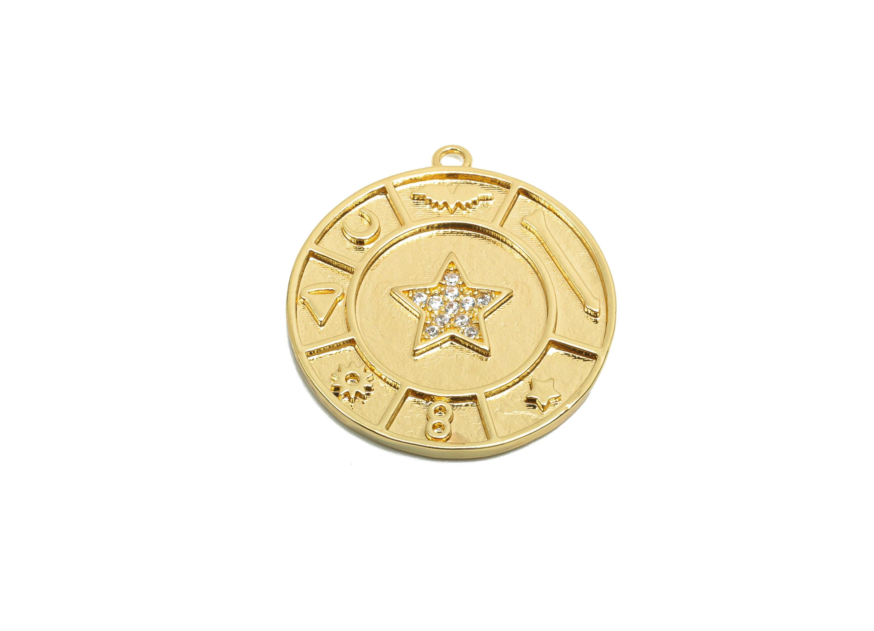 Brass CZ Star Charms - Brass Cubic Zircon Earring Charm - Brass Pattern Pendant - 18K Real Gold Plating - 25.2x23.03x1.77mm - RGP8195 - DOMEDBAZAAR