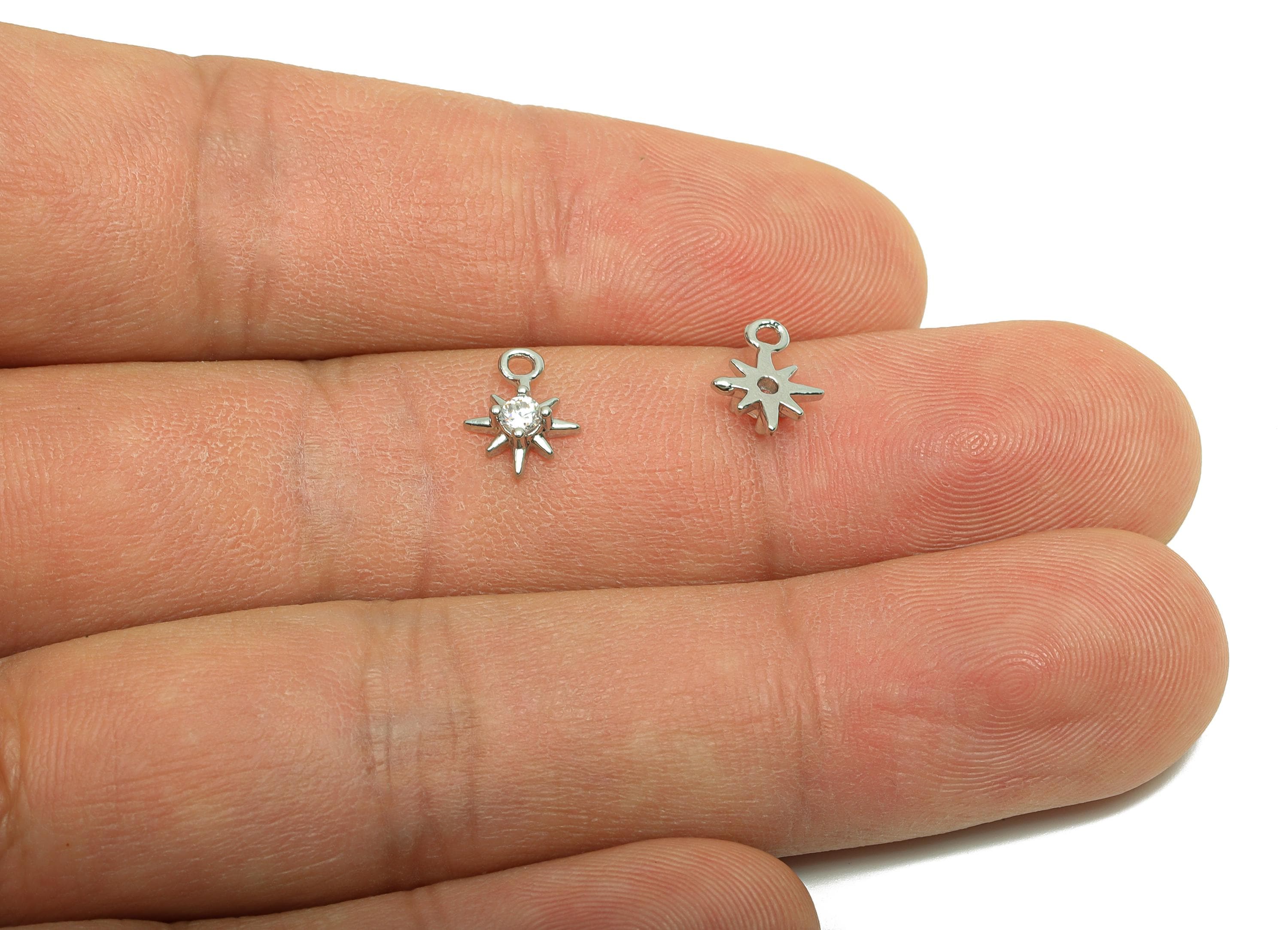 Brass CZ Star Charms - Brass Cubic Zircon Earring Charm - Silver Zircon Earring Charm - 18K Real White Gold Plating - 7.03x5x2mm - RGP8244 - DOMEDBAZAAR