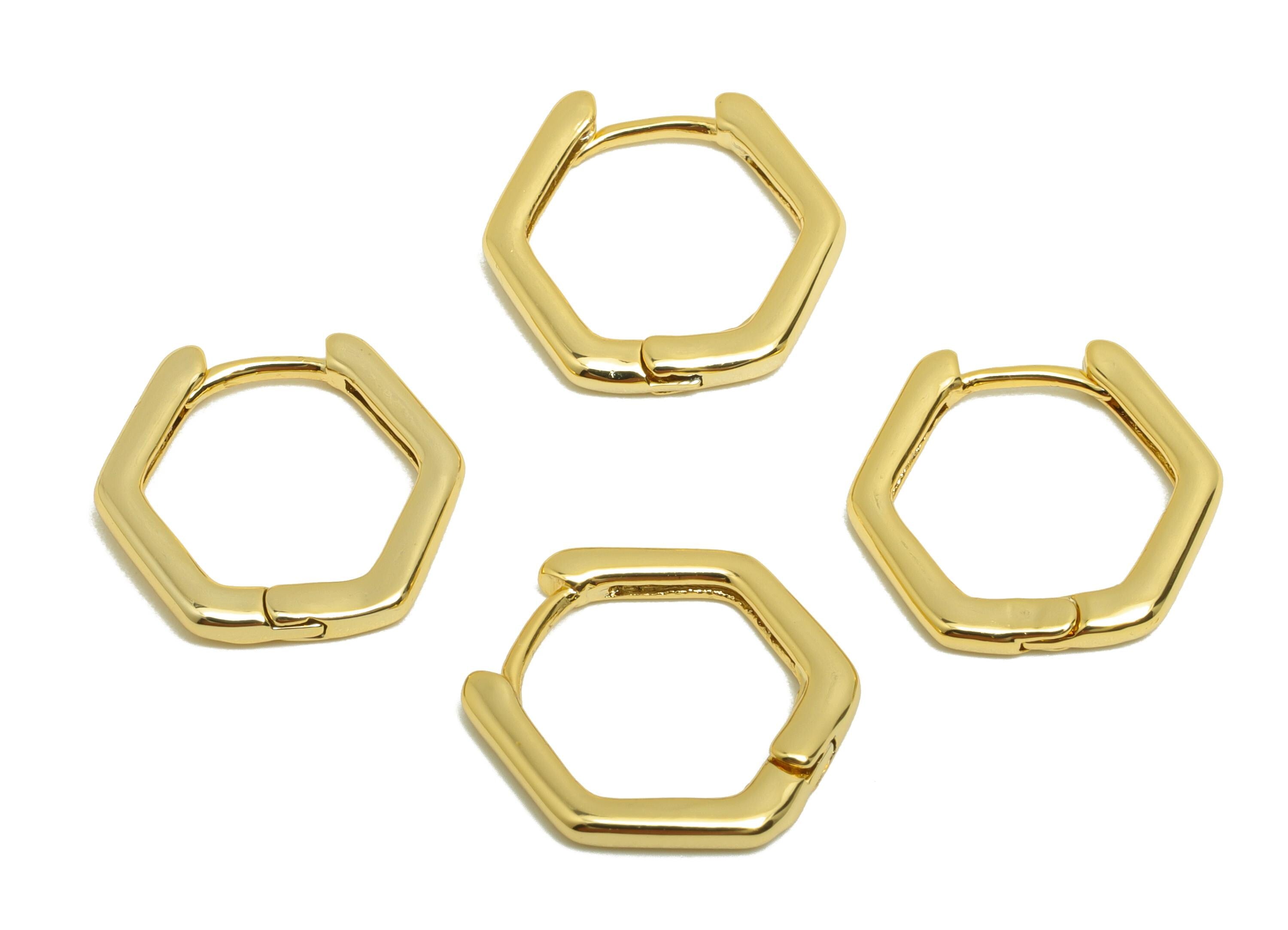 Brass Hexagon Huggie Earring - Gold Hoop Earring for Women - Daily Wear Earring Clasp - 18K Real Gold Plating - 15x13.3x1.8mm - RGP8779 - DOMEDBAZAAR