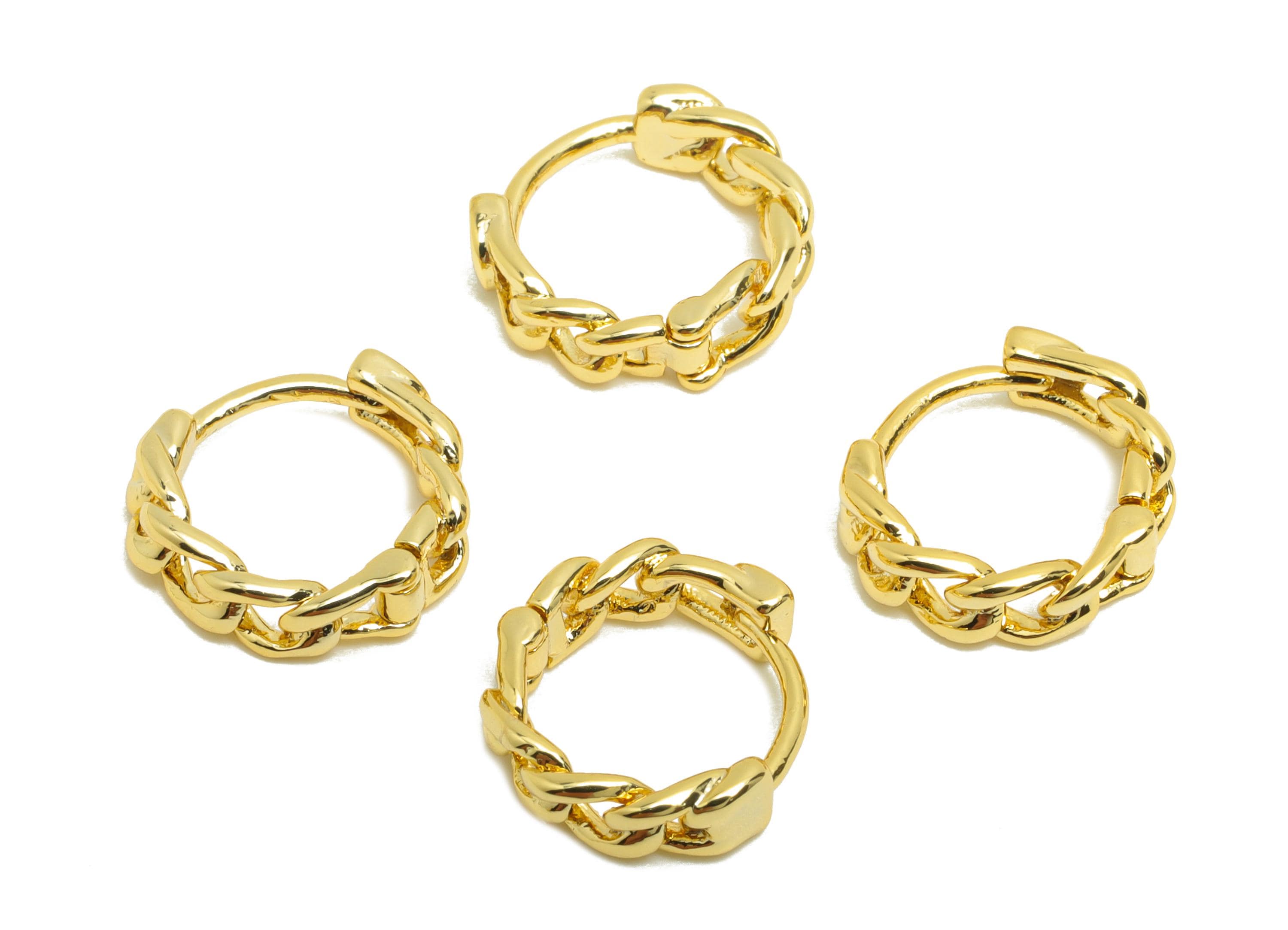 Brass Chain Hoop Earring - Gold Huggie Earring for Women - Mini Daily Wear Ear Clasp - 18K Real Gold Plating - 10.6x10.2x3.2mm - RGP8780 - DOMEDBAZAAR
