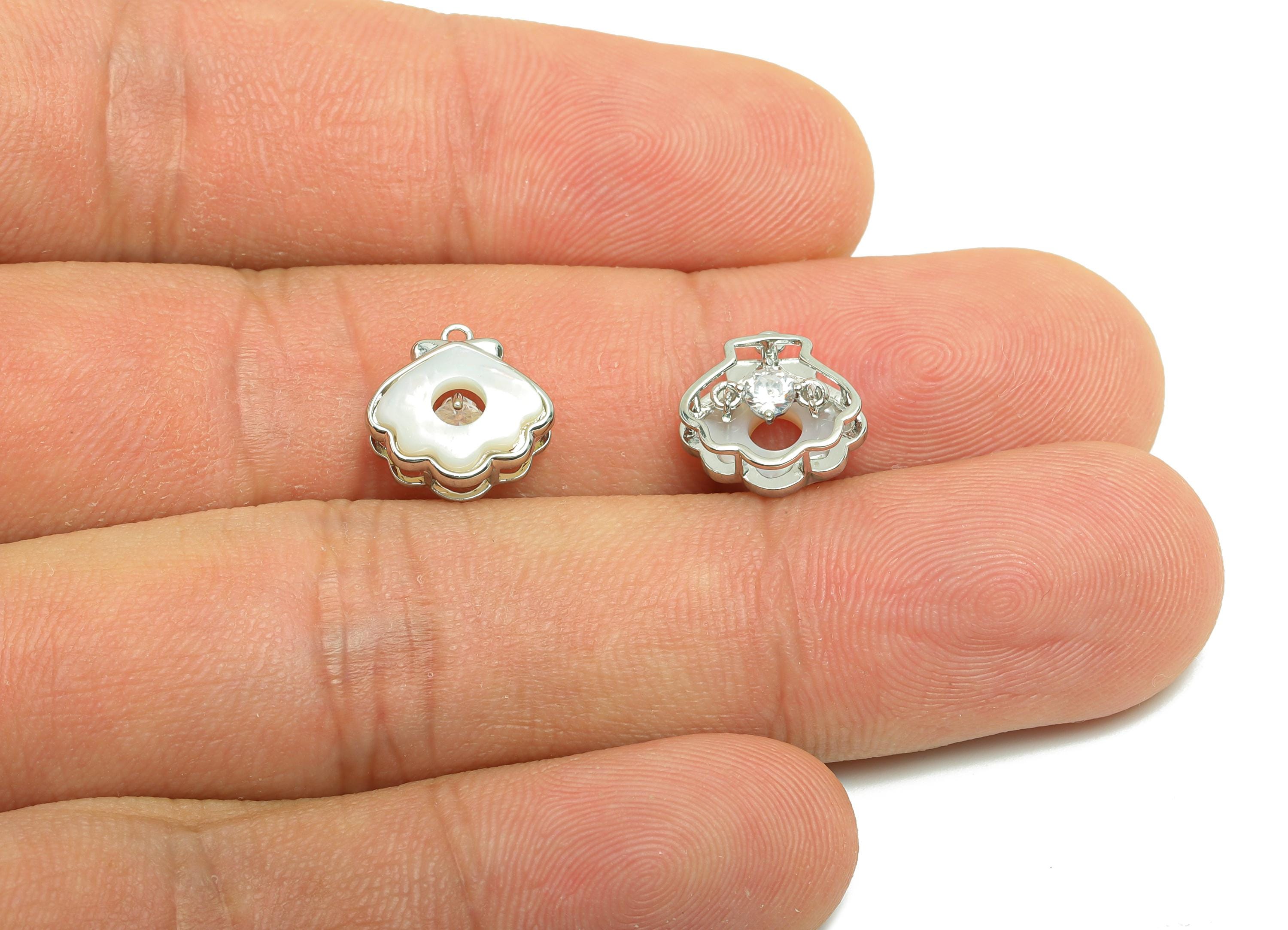 Brass CZ Earring Charm - Brass Wavy Shell Charm - Zircon Cubic Zircon Pendant - 18K Real White Gold Plating - 11.18x11x4.73mm - RGP9999 - DOMEDBAZAAR