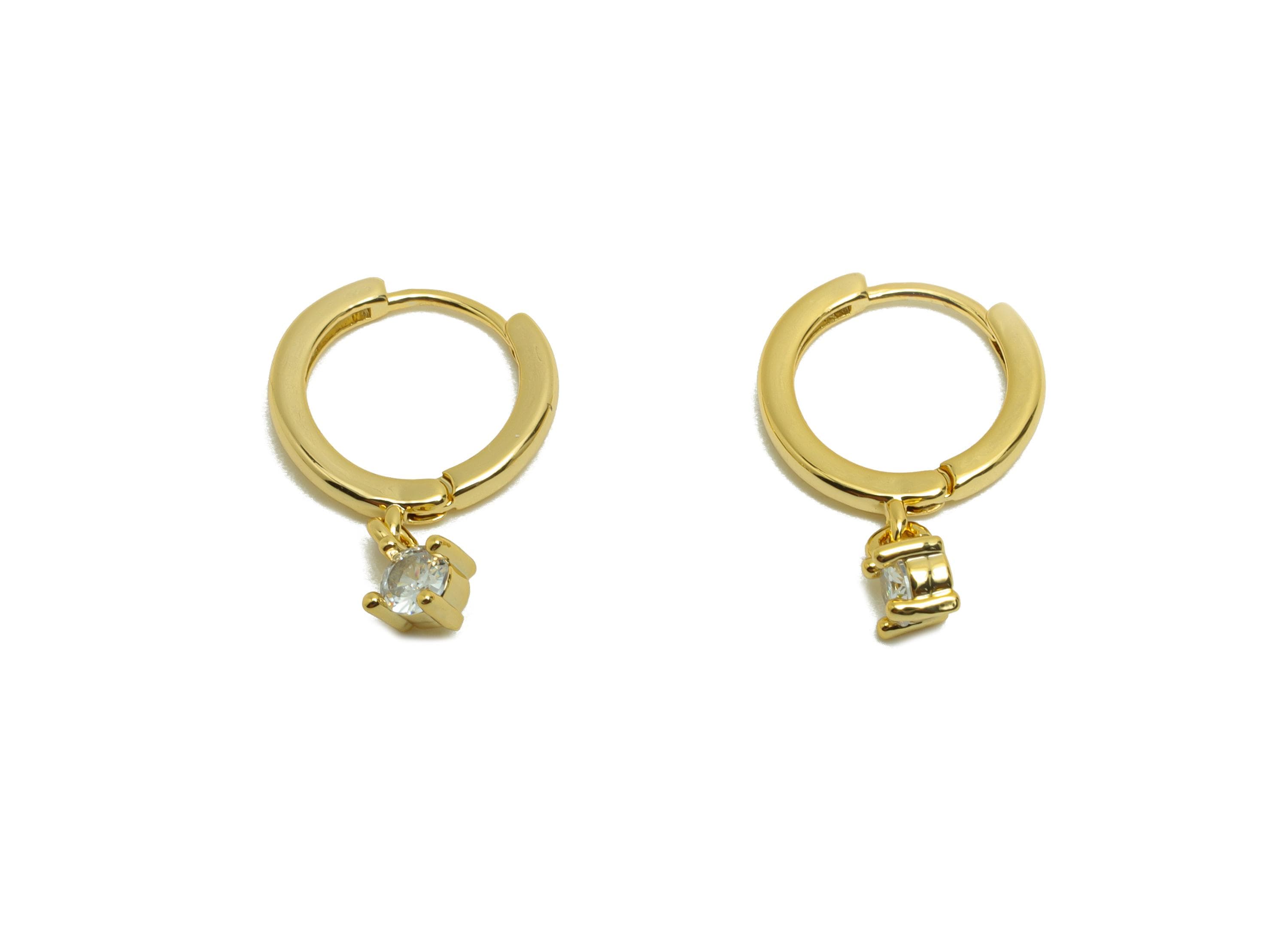 Brass Huggie Hoop Earring - Gold Zircon Earring for Women - Daily Wear Dangle Earring Clasp - 18K Real Gold Plated- 14.8x11.4x3.5mm- RGP8785 - DOMEDBAZAAR