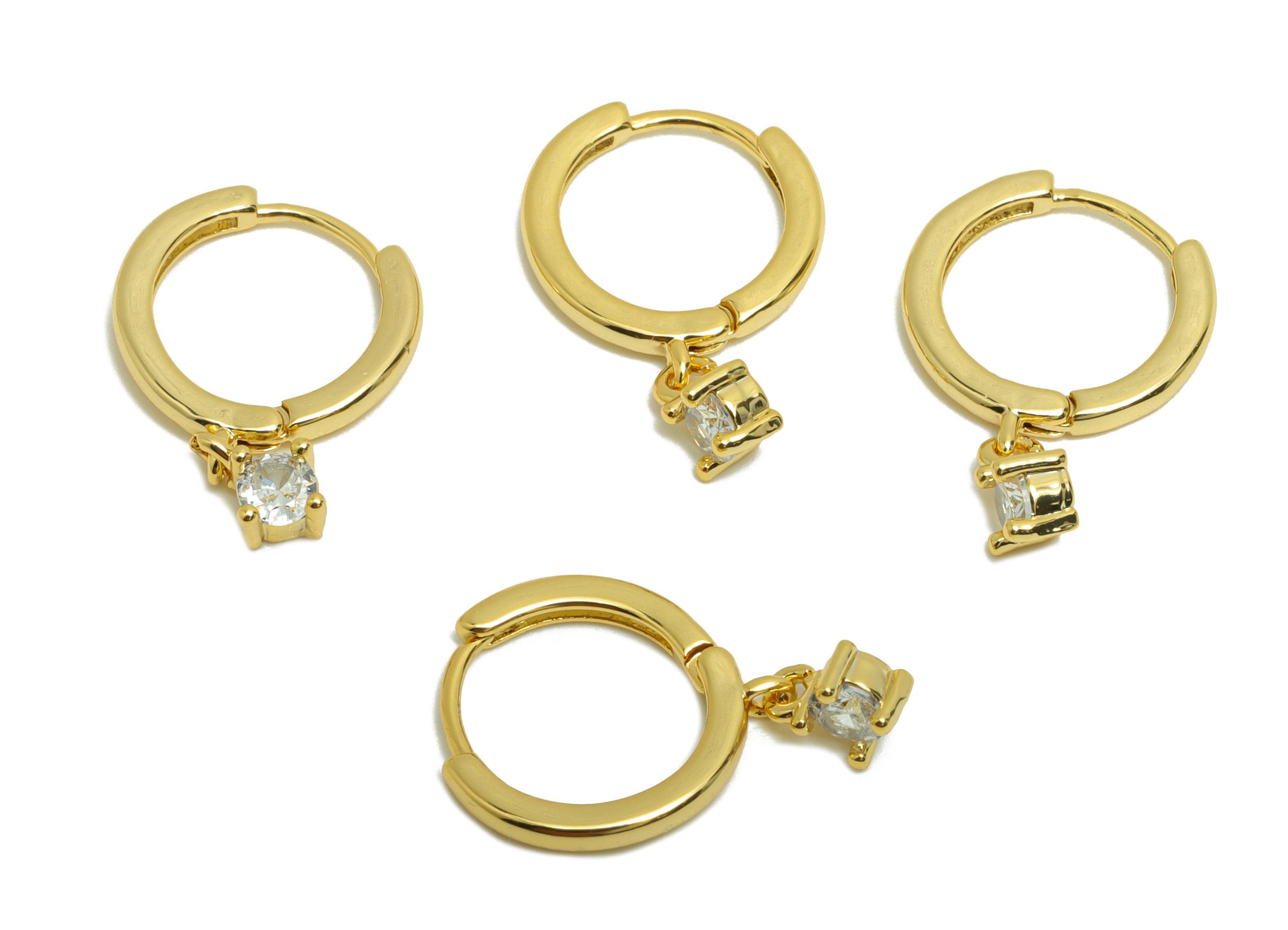 Brass Huggie Hoop Earring - Gold Zircon Earring for Women - Daily Wear Dangle Earring Clasp - 18K Real Gold Plated- 14.8x11.4x3.5mm- RGP8785 - DOMEDBAZAAR
