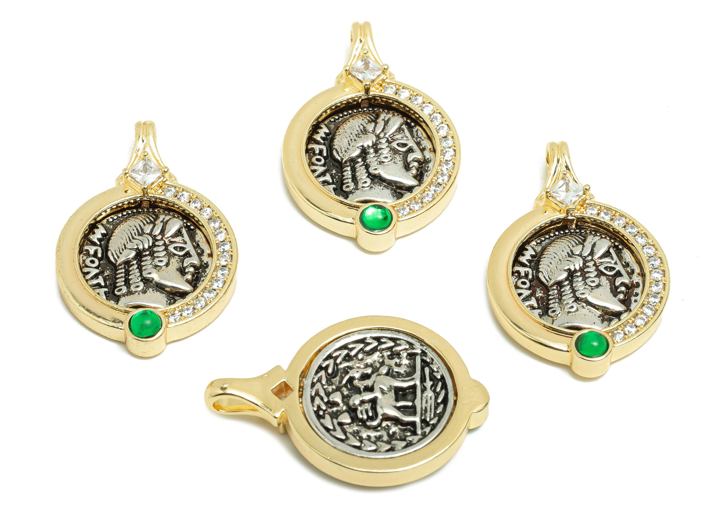 Brass Portrait Earring Charm - Brass Cubic Zircon Charm - Silver Tone Plating - Vintage Pendant - 18K Real Gold Plating - 26x17x4mm -RGP9966 - DOMEDBAZAAR