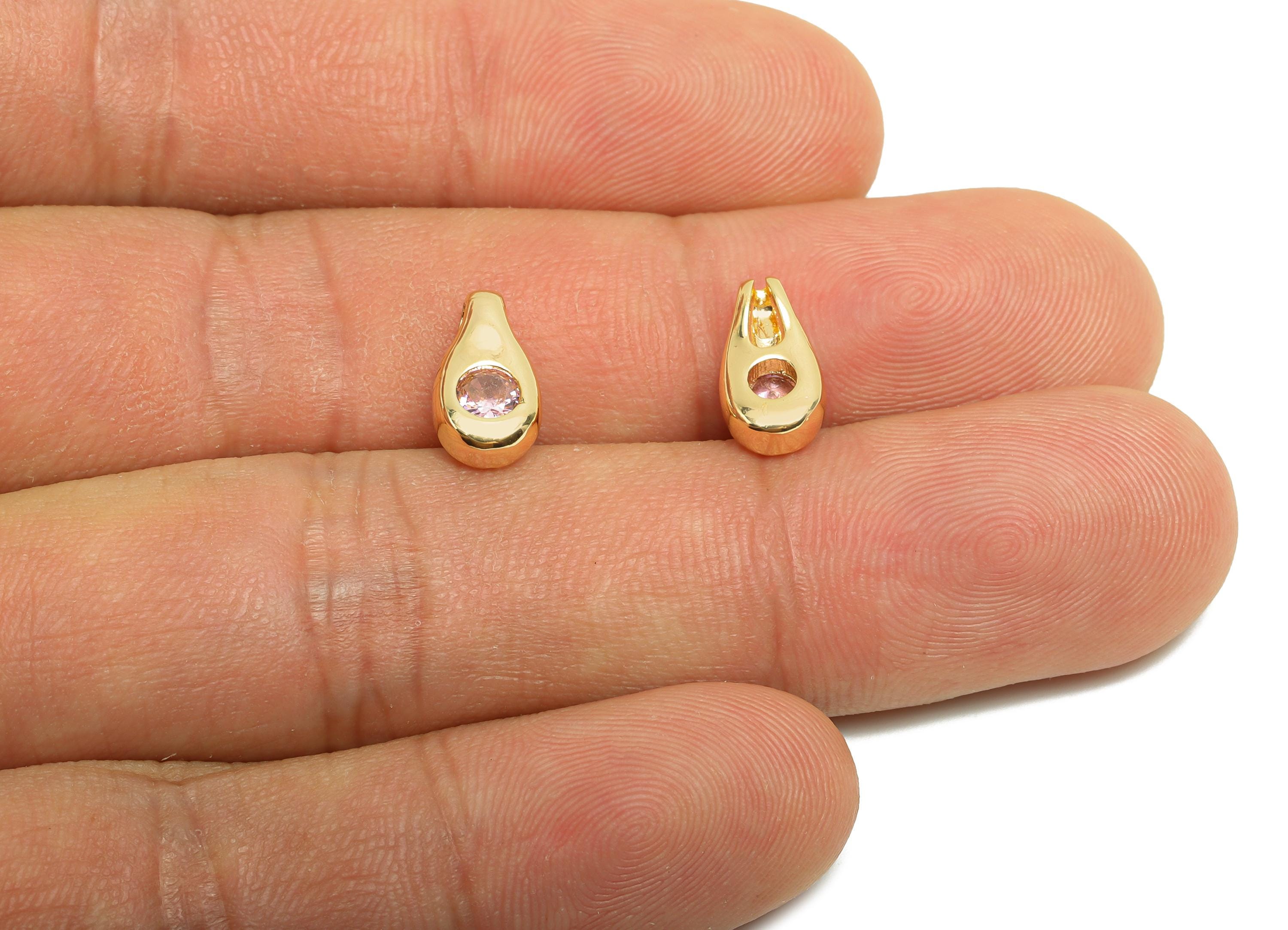 Brass CZ Earring Charm - Brass Teardrop Beads Charm - Bracelet Beaded - Pink Zircon Charm - 18K Real Gold Plating -11.2x6.2x3.4mm - RGP9976 - DOMEDBAZAAR