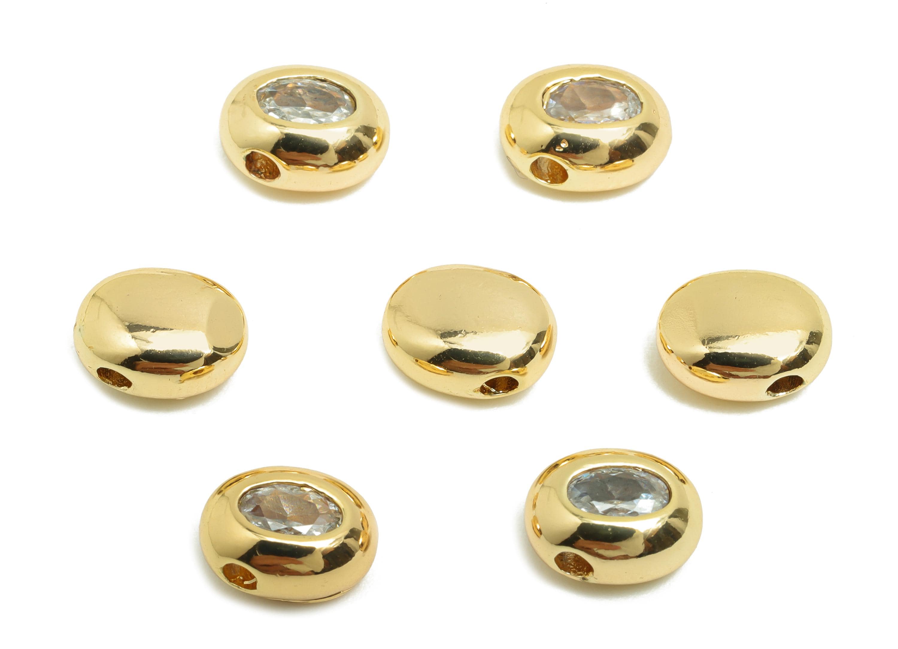 Brass CZ Earring Charm - Brass Oval Beads Charm - Bracelet Beaded - Geometry Zircon Charm - 18K Real Gold Plating - 8.47x6.7x4.2mm - RGP9990 - DOMEDBAZAAR