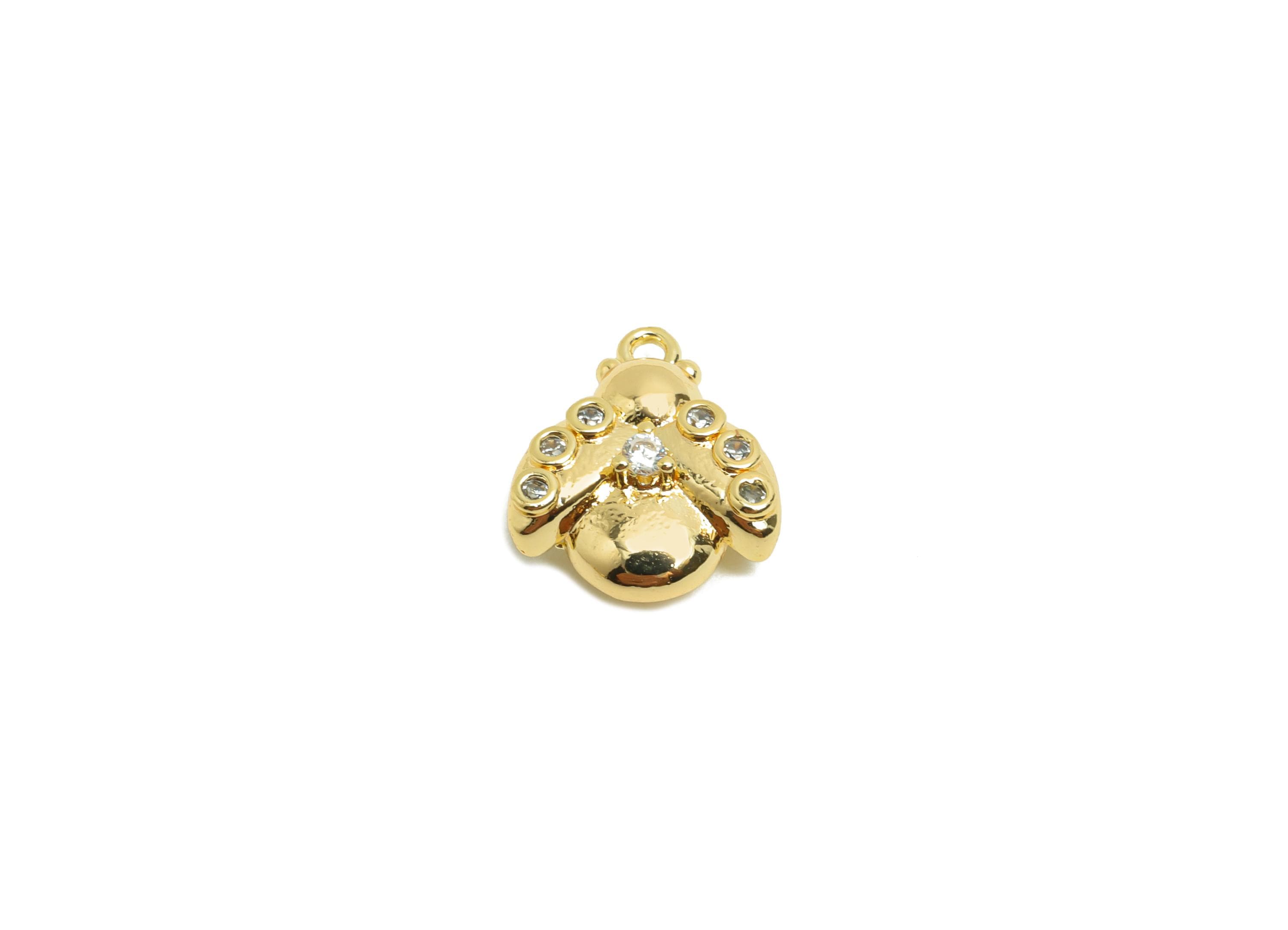 Brass CZ Earring Charm - Brass Bee Earring Charm - Gold Jewelry - Brass Cubic Zircon Charm - 18K Real Gold Plating - 12.4x11x5mm - RGP9994 - DOMEDBAZAAR