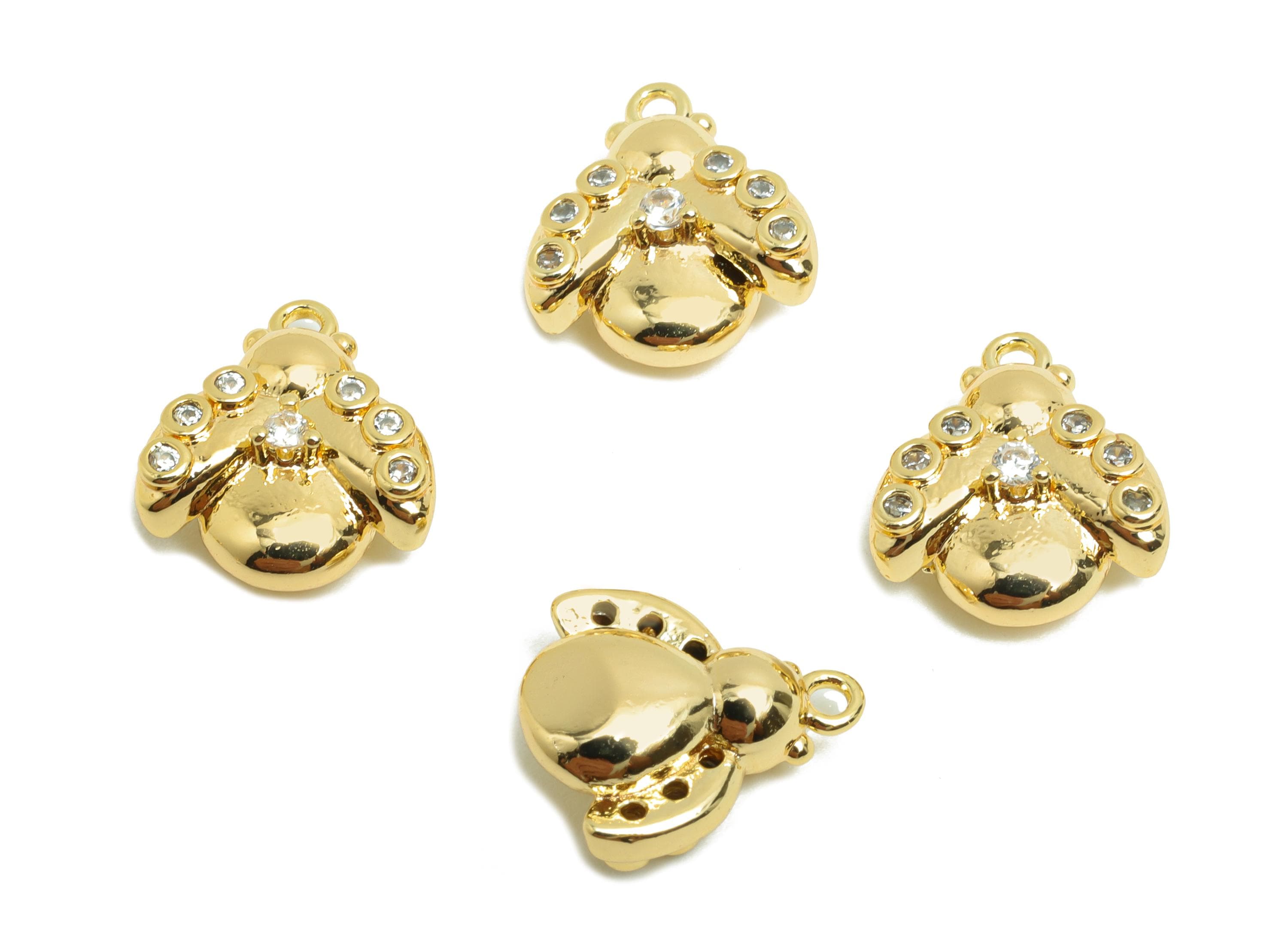 Brass CZ Earring Charm - Brass Bee Earring Charm - Gold Jewelry - Brass Cubic Zircon Charm - 18K Real Gold Plating - 12.4x11x5mm - RGP9994 - DOMEDBAZAAR