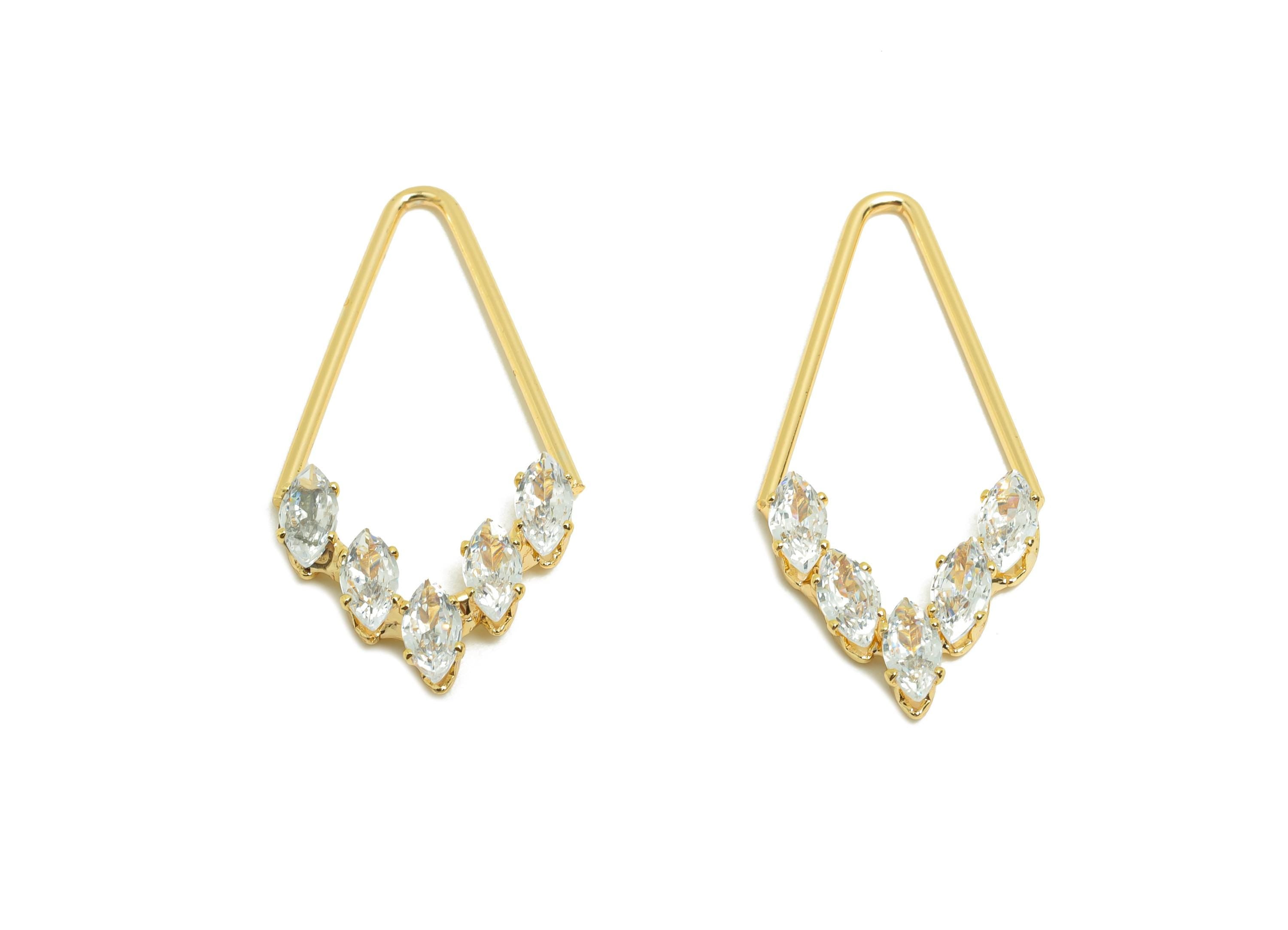 Brass CZ Earring Charm - Brass Marquise Earring Charm - Gold Jewelry - Cubic Zircon Charm - 18K Real Gold Plating - 30x16x3mm - RGP9981 - DOMEDBAZAAR