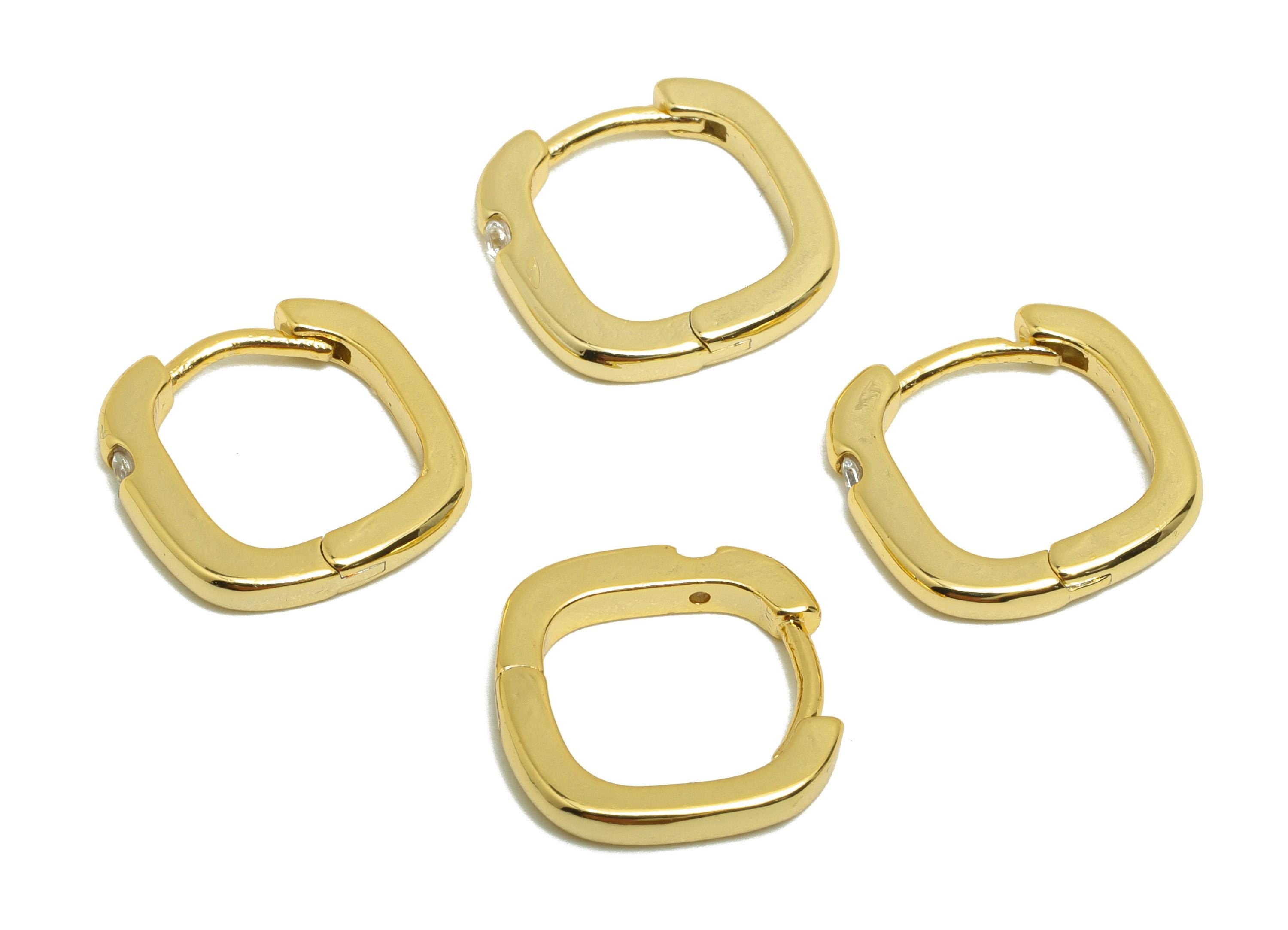 Brass Square Huggie Earring - Gold Zircon Earring for Women - Daily Wear Hoop Ear Clasp - 18K Real Gold Plating - 13.9x13.5x2.3mm - RGP8791 - DOMEDBAZAAR