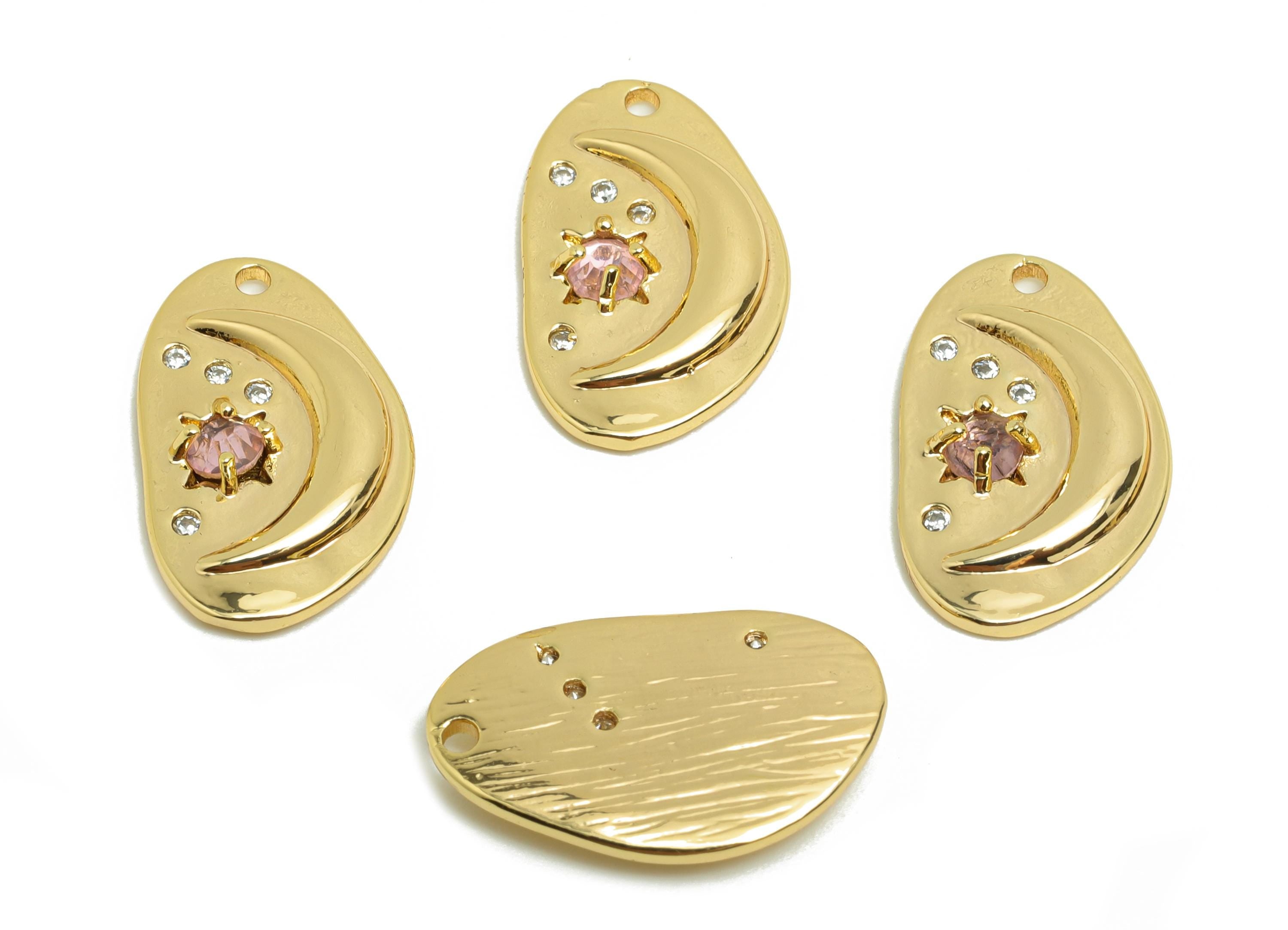 Brass CZ Earring Charm - Brass Crescent Earring Charm - Gold Jewelry - Star Zircon Pendant - 18K Real Gold Plating - 18x11x2.5mm - RGP10002 - DOMEDBAZAAR