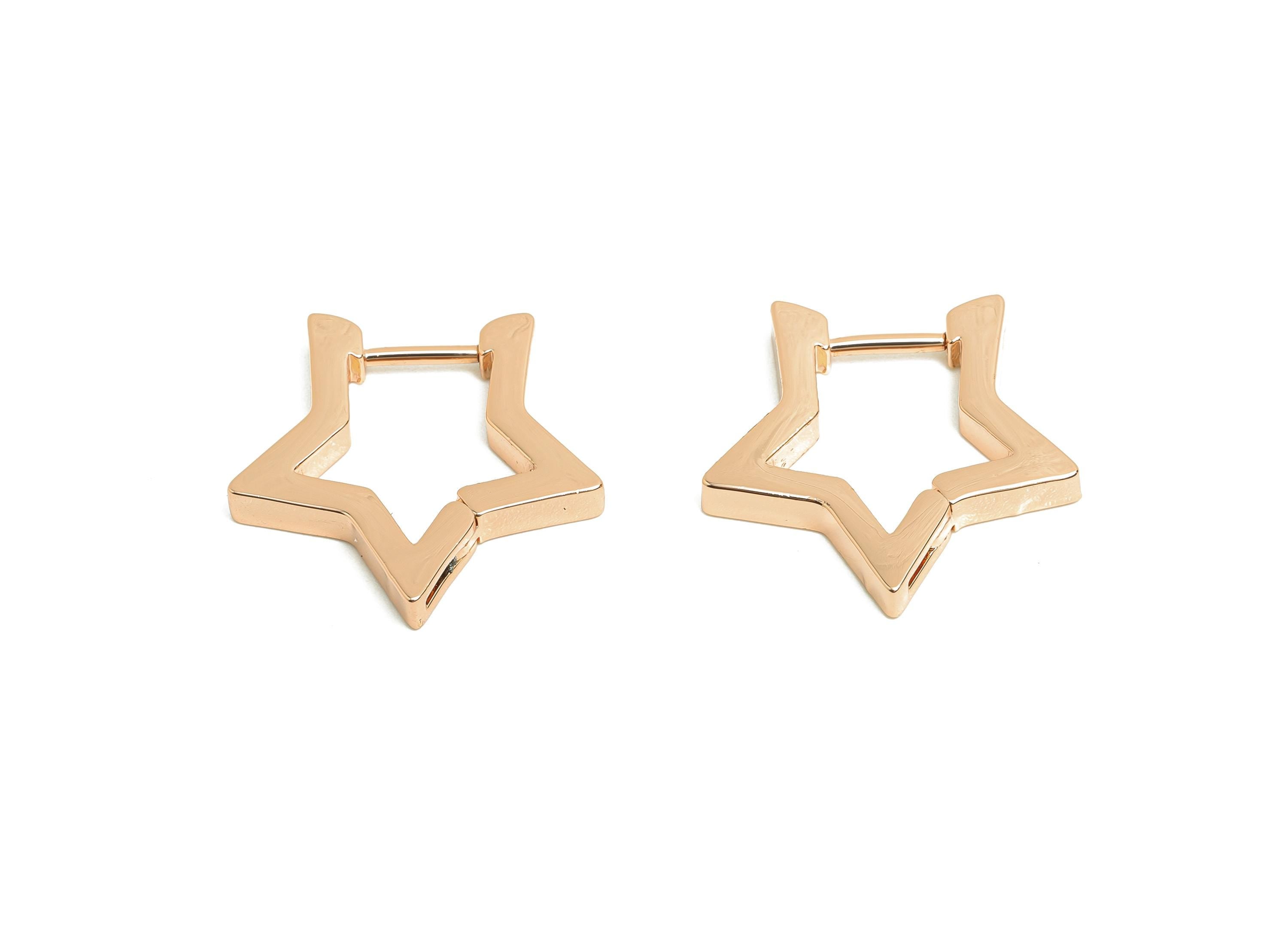 Brass Star Hoop Earring - Brass Huggie Hoop Earring - Clasp Hoop Earring for Ladies - 18K Real Rose Gold Plating - 20.88x19x2mm - RGP10020 - DOMEDBAZAAR