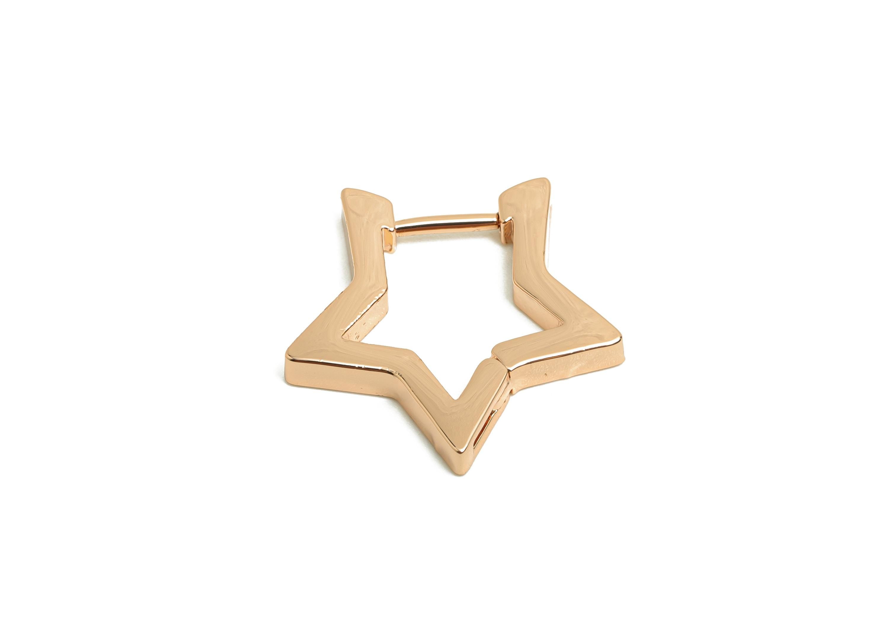 Brass Star Hoop Earring - Brass Huggie Hoop Earring - Clasp Hoop Earring for Ladies - 18K Real Rose Gold Plating - 20.88x19x2mm - RGP10020 - DOMEDBAZAAR