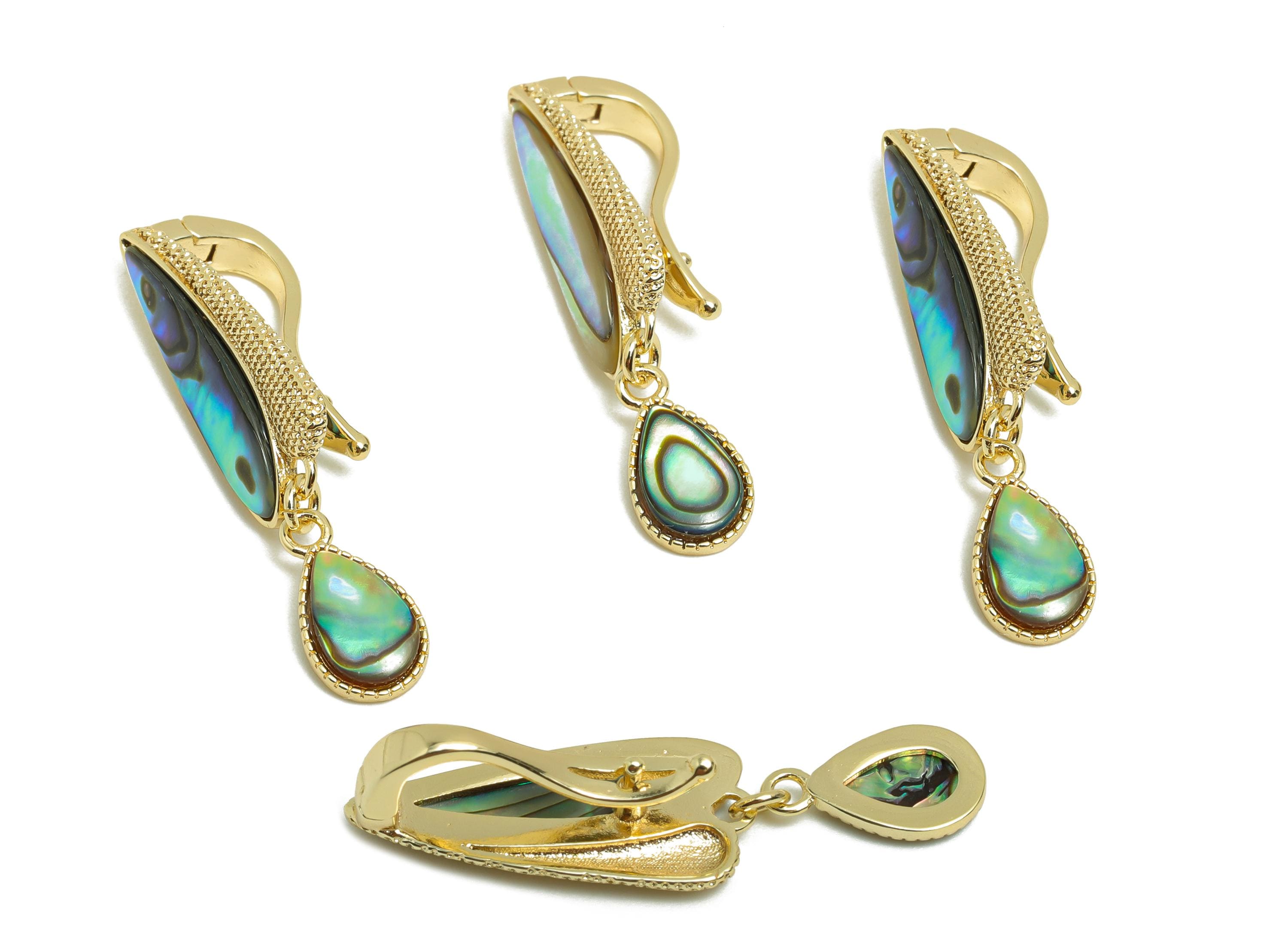 Brass Shell Clasp Charm - Abalone Shells Charm - Brass Teardrop Clasp - Gold Jewelry - 18K Real Gold Plating - 30x8.5x8mm - RGP9977 - DOMEDBAZAAR