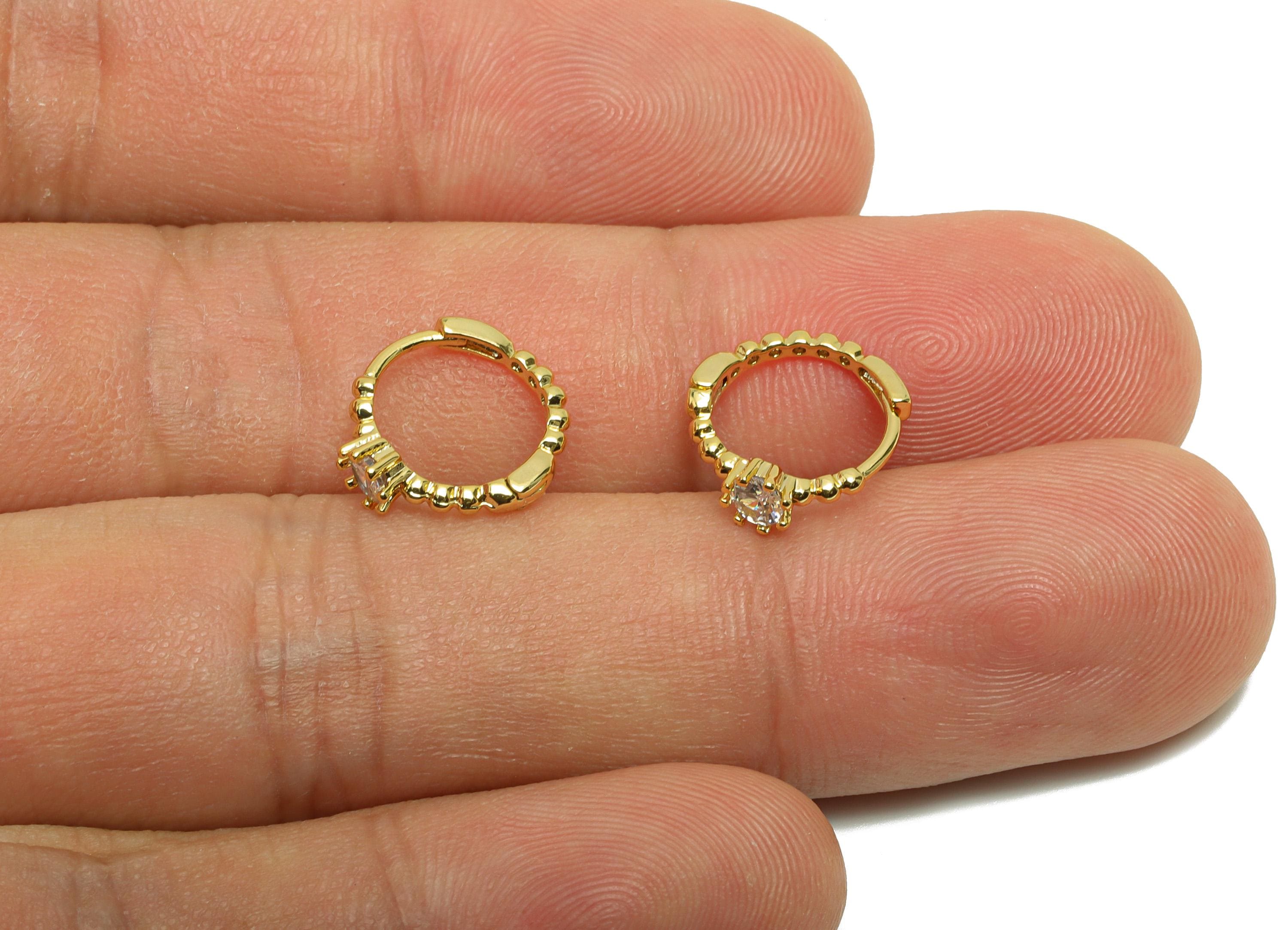 Brass Ball Hoop Earring - Gold Beads Huggie Earring for Girl's - Zircon Daily Wear Earring - 18K Real Gold Plated - 12.7x11.4x3.7mm- RGP8797 - DOMEDBAZAAR