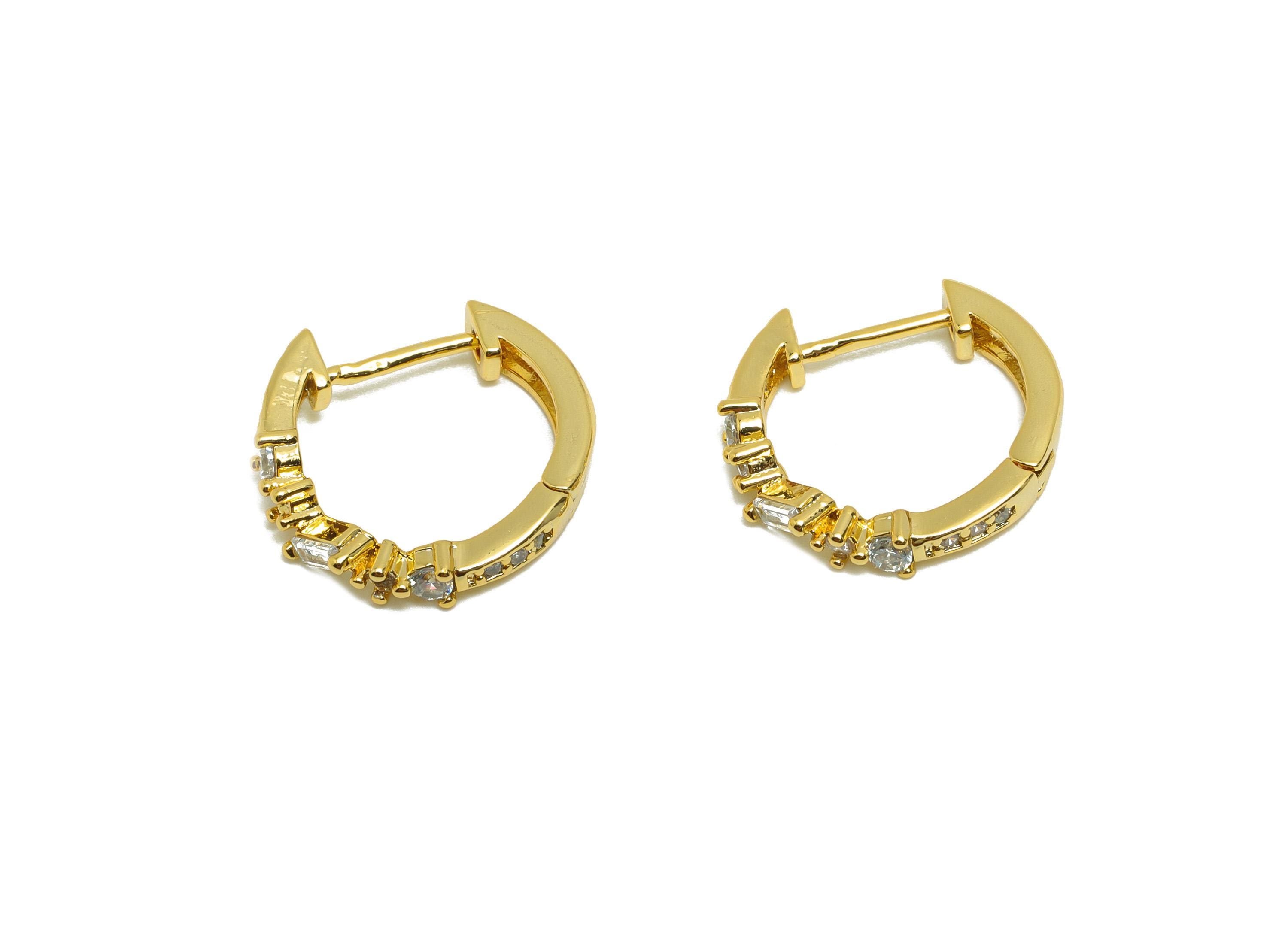 Brass Huggie Hoop Earring - Geometry Zircon Earring for Women - Gold Daily Wear Ear Clasp - 18K Real Gold Plating -15.6x15.3x3.03mm- RGP8799 - DOMEDBAZAAR