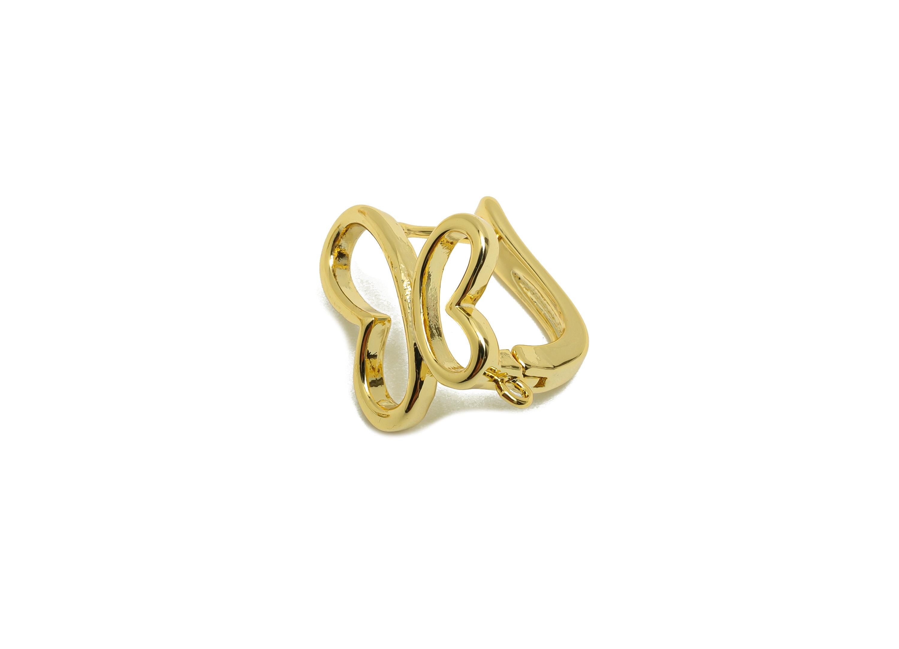 Gold English Lock U Earring - For Women's Huggie U Earring - Brass Butterfly Hoop Earring - 18K Real Gold Plating -19.8x15.5x10.9mm- RGP8800 - DOMEDBAZAAR