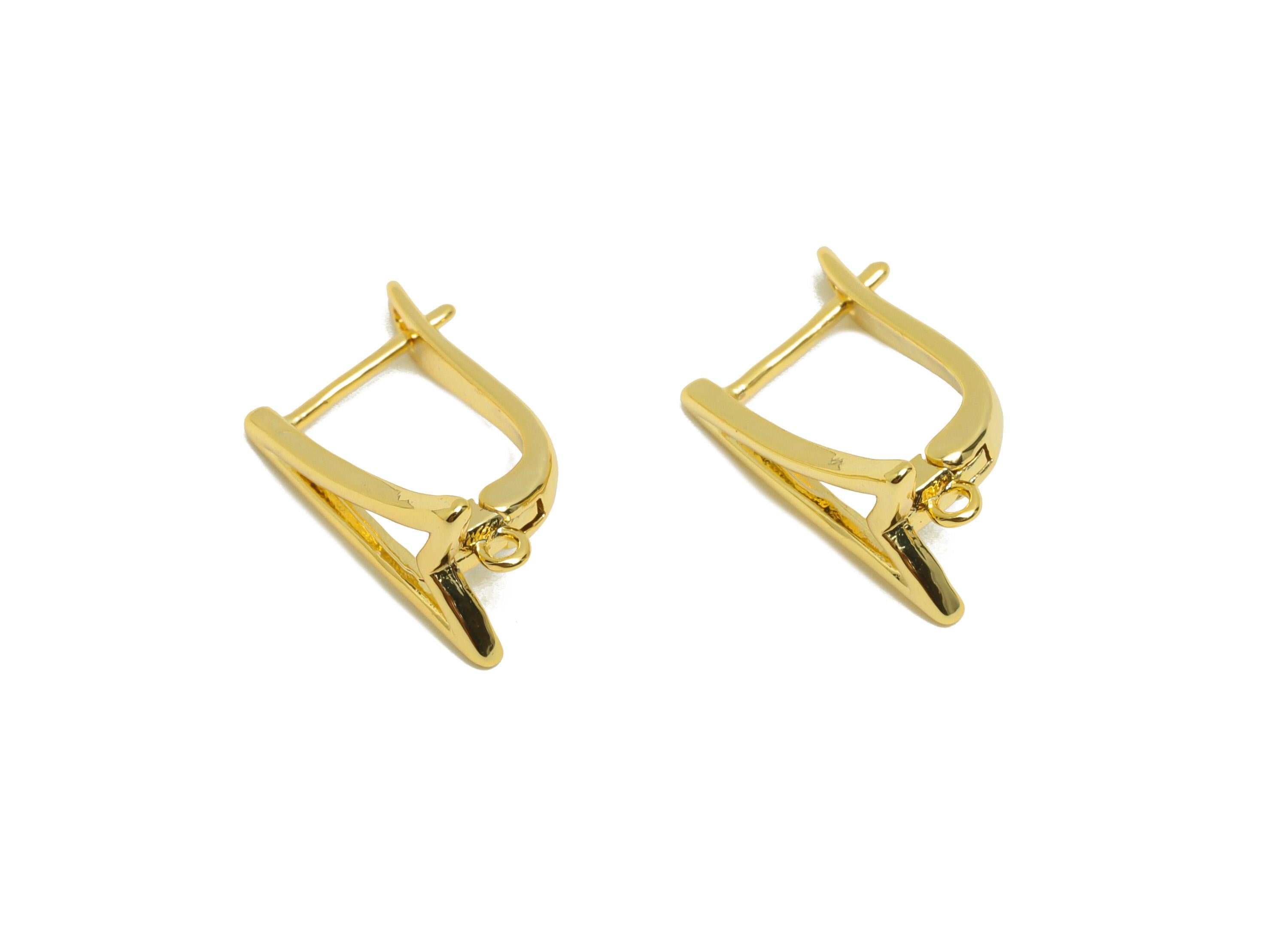 Gold English Lock Earring - For Women's Huggie U Earring - Brass Arrow Daily Wear Hoop Ear - 18K Real Gold Plating - 18x9.3x10.5mm - RGP8802 - DOMEDBAZAAR