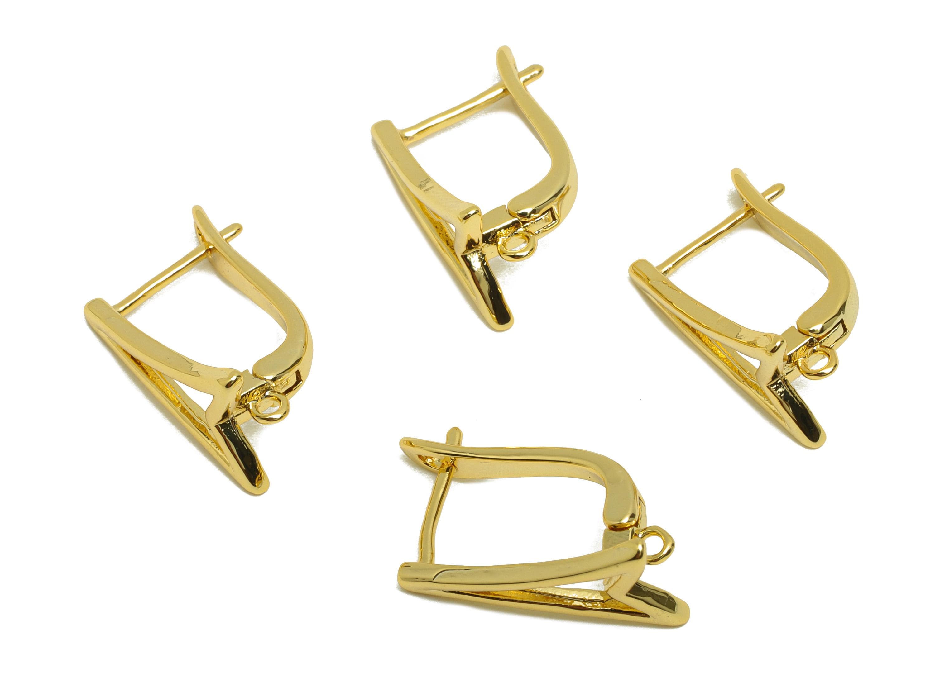 Gold English Lock Earring - For Women's Huggie U Earring - Brass Arrow Daily Wear Hoop Ear - 18K Real Gold Plating - 18x9.3x10.5mm - RGP8802 - DOMEDBAZAAR