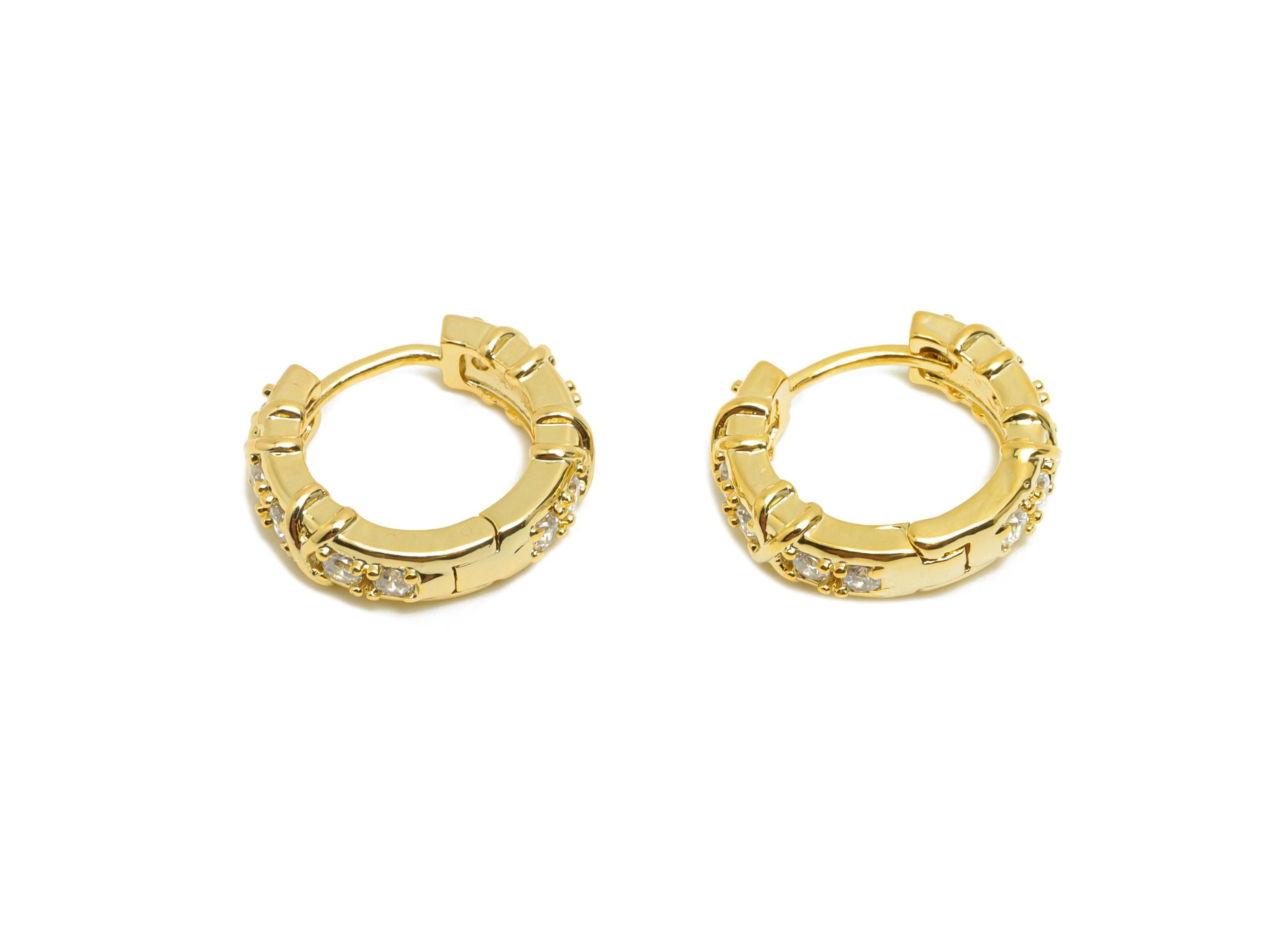 Brass Huggie Hoop Earring - Geometry Zircon Earring for Women - Gold Daily Wear Ear Clasp - 18K Real Gold Plating -15.5x13.5x4.4mm - RGP8805 - DOMEDBAZAAR