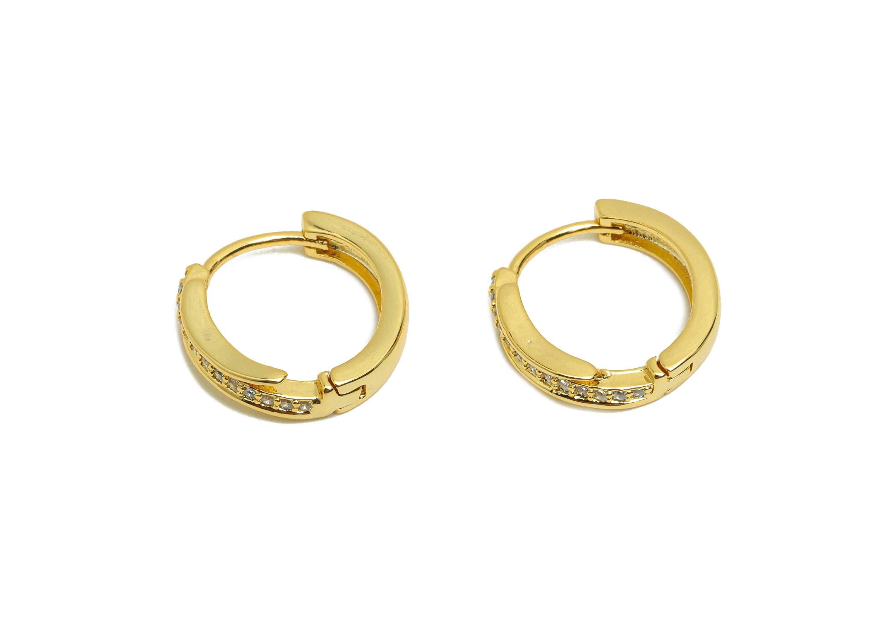 Brass Huggie Hoop Earring - Circle Zircon Earring for Women - Gold Daily Wear Earring Clasp - 18K Real Gold Plating-15.7x14.8x3.5mm-RGP8807 - DOMEDBAZAAR