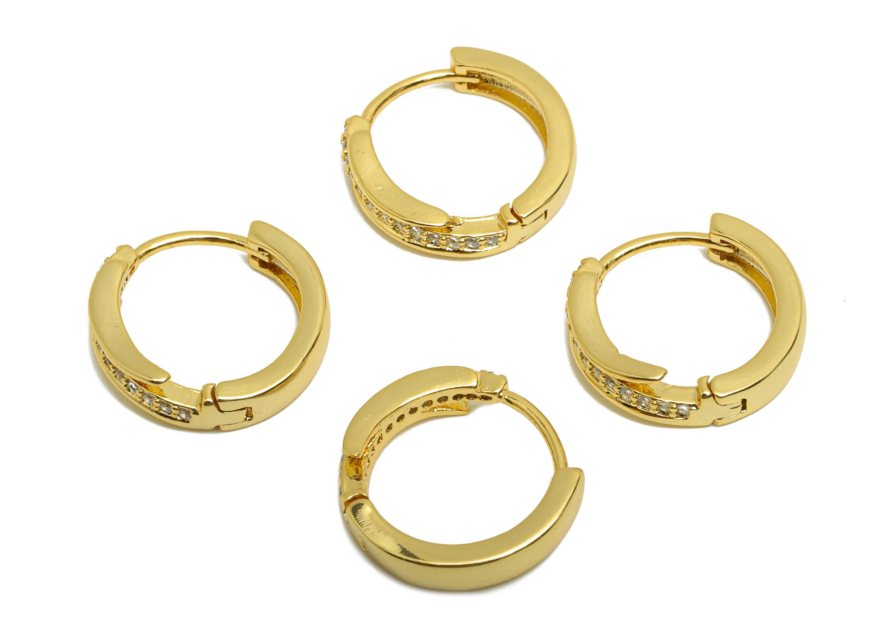 Brass Huggie Hoop Earring - Circle Zircon Earring for Women - Gold Daily Wear Earring Clasp - 18K Real Gold Plating-15.7x14.8x3.5mm-RGP8807 - DOMEDBAZAAR