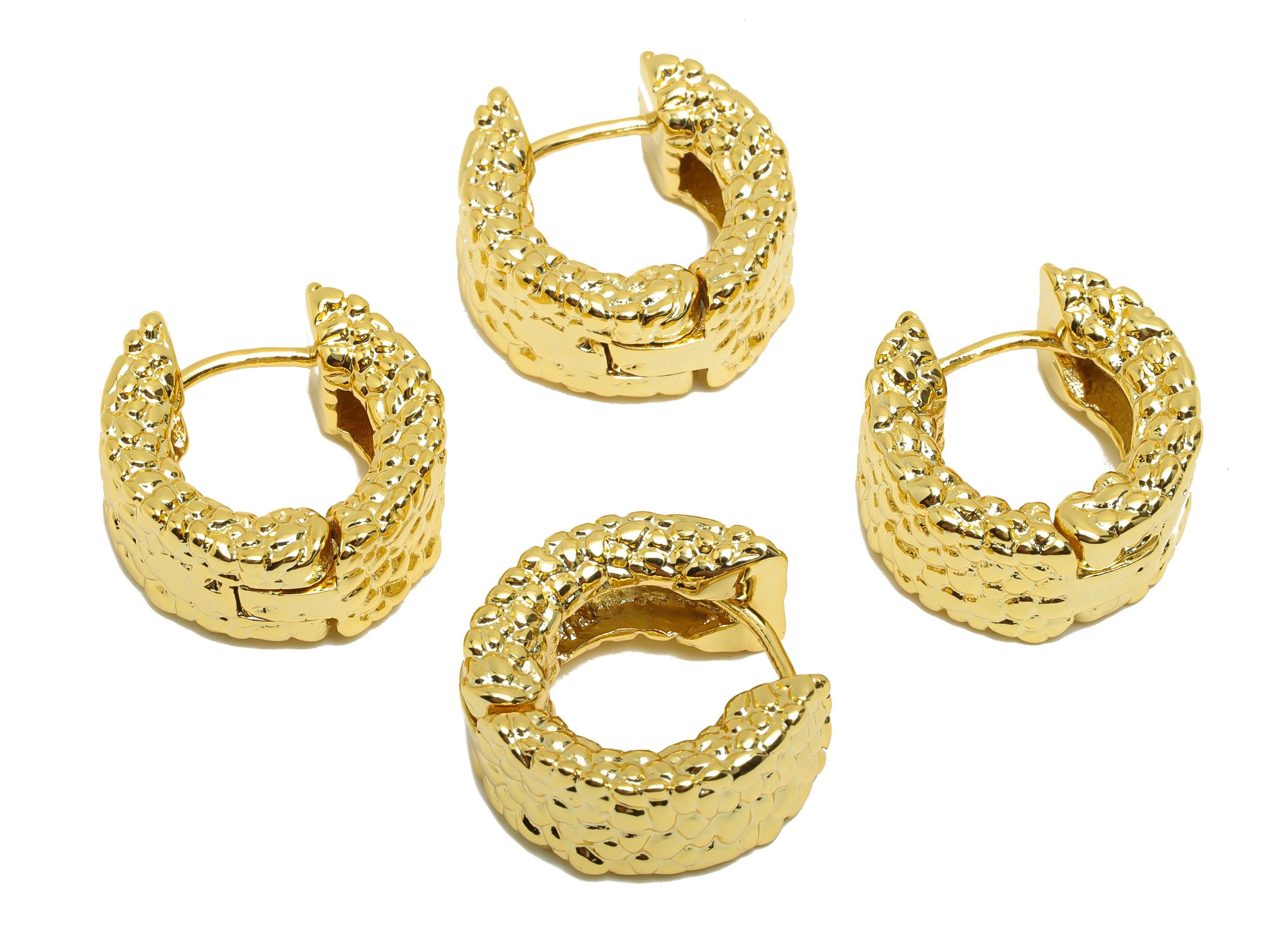 Brass Hammered Earring - Gold Thick Hoop Earring - Textured Huggie Hoop Earring for Ladies - 18K Real Gold Plating - 19x19x9.05mm - RGP8808 - DOMEDBAZAAR