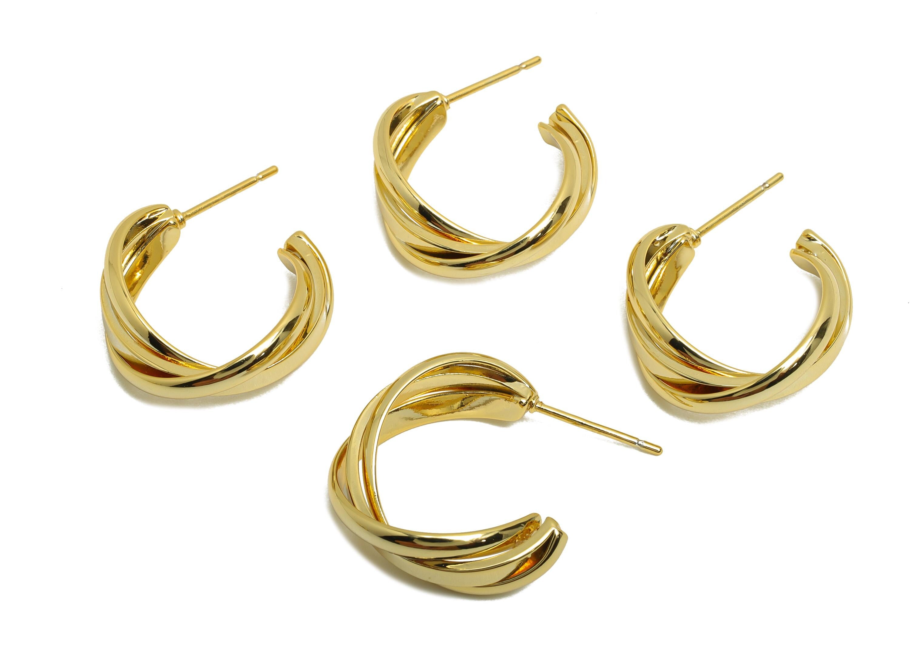 Brass Open C Hoop Earring - Gold Textured Ear Stud for Woman's - Open Round Earring Post - 18K Real Gold Plated - 19.87x20.03x2.5mm- RGP8692 - DOMEDBAZAAR