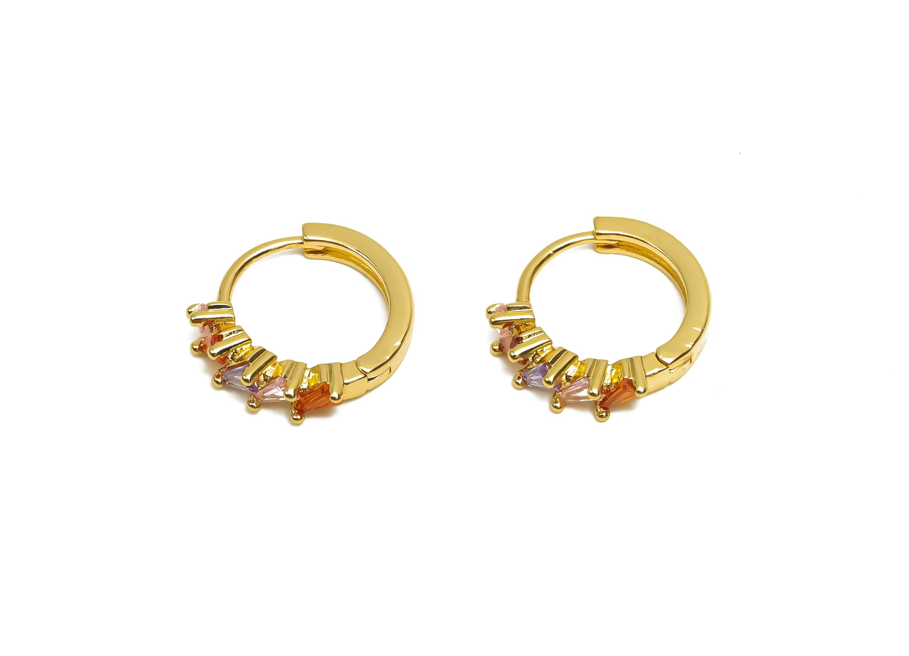 Brass CZ Hoop Earring - Rainbow Zircon Huggie Hoop Earring - Triangle Hoop Earring Clasp - 18K Real Gold Plating - 15x13x3.3mm - RGP8386 - DOMEDBAZAAR
