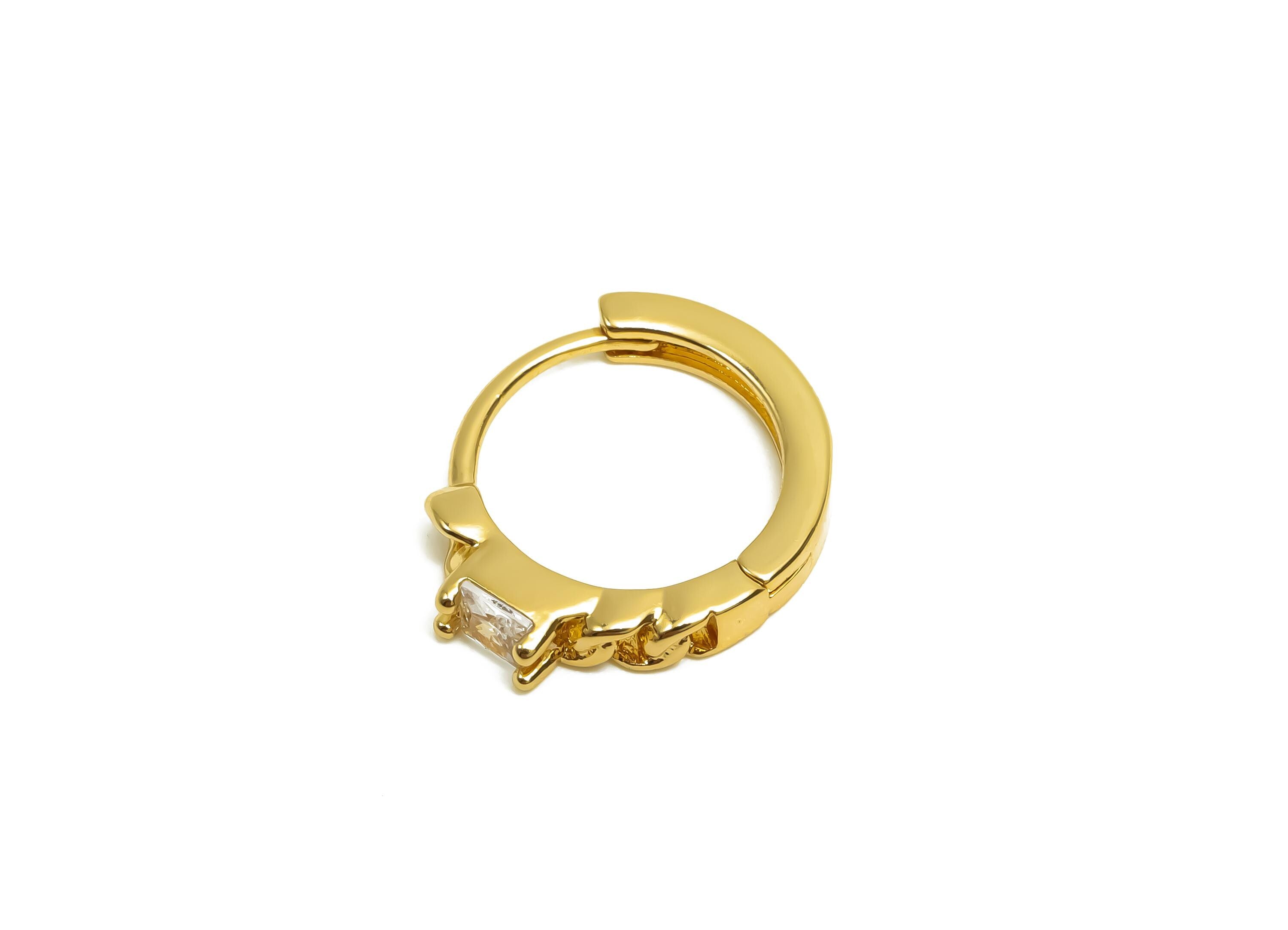 Brass CZ Hoop Earring - Brass Zircon Huggie Hoop Earring - Chain Hoop Earring Clasp - 18K Real Gold Plating - 16.3x13.5x3.2mm - RGP8390 - DOMEDBAZAAR