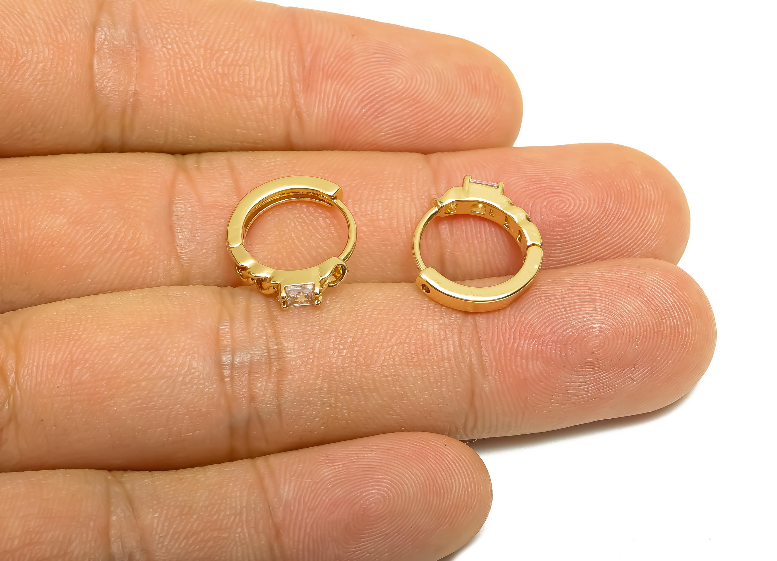 Brass CZ Hoop Earring - Brass Zircon Huggie Hoop Earring - Chain Hoop Earring Clasp - 18K Real Gold Plating - 16.3x13.5x3.2mm - RGP8390 - DOMEDBAZAAR