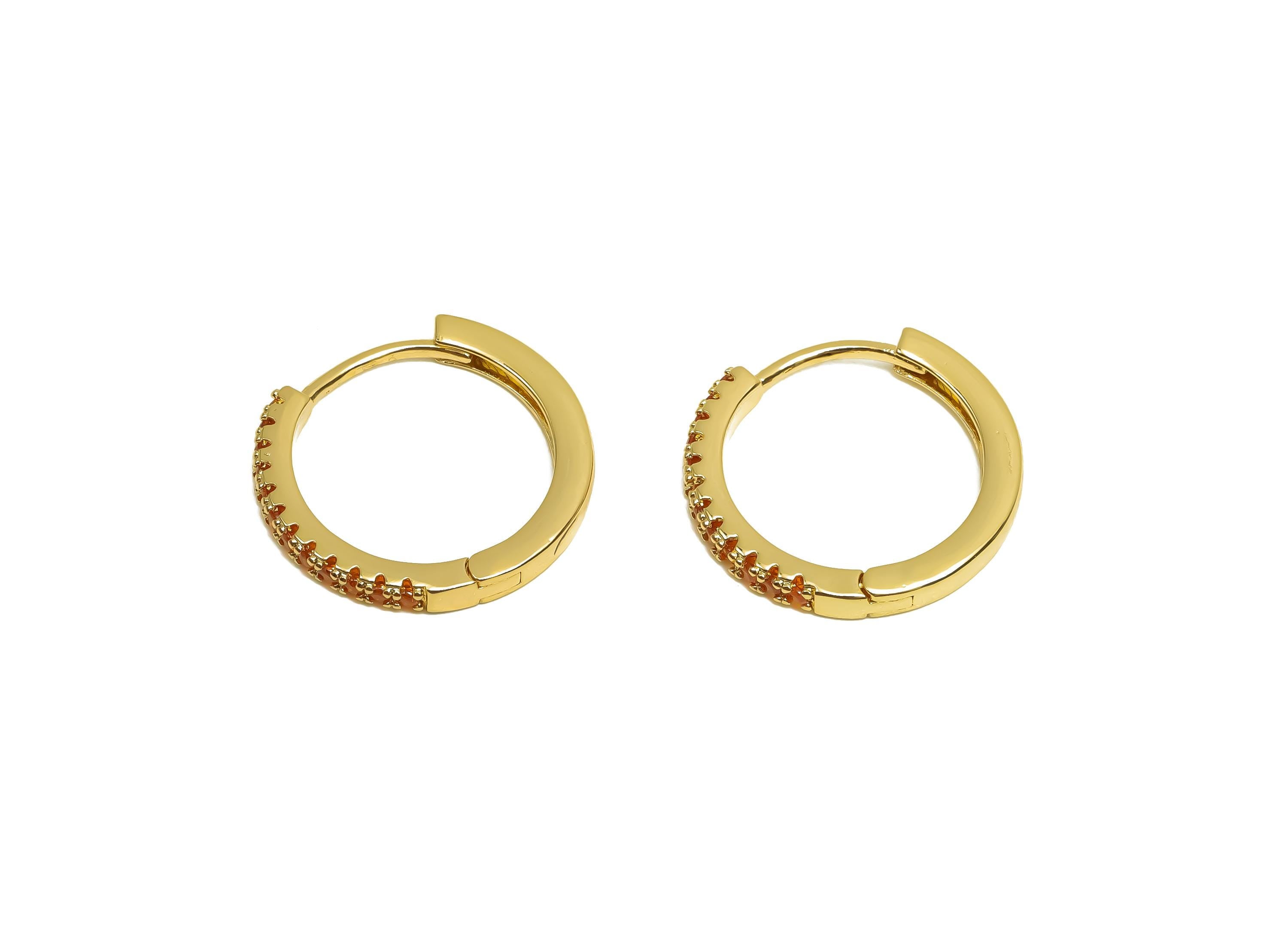 Brass CZ Hoop Earring - Cubic Zircon Huggie Hoop Earring - Round Hoop Earring Clasp - 18K Real Gold Plating - 17.8x16.6x2.1mm - RGP8372 - DOMEDBAZAAR