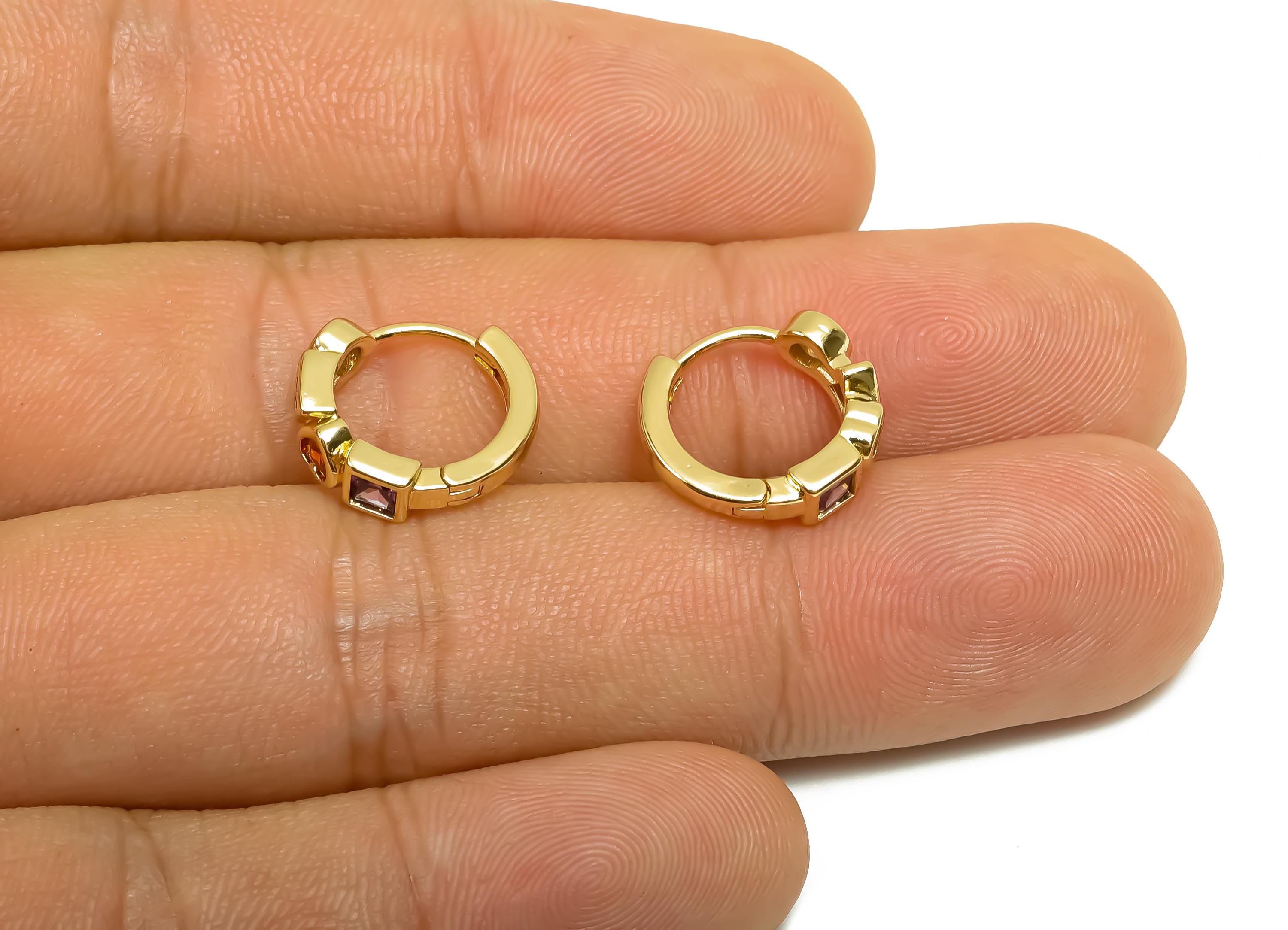 Brass CZ Hoop Earring - Rainbow Zircon Huggie Hoop Earring - Geometry Hoop Earring Clasp - 18K Real Gold Plating - 14.3x13.5x4mm - RGP8371 - DOMEDBAZAAR