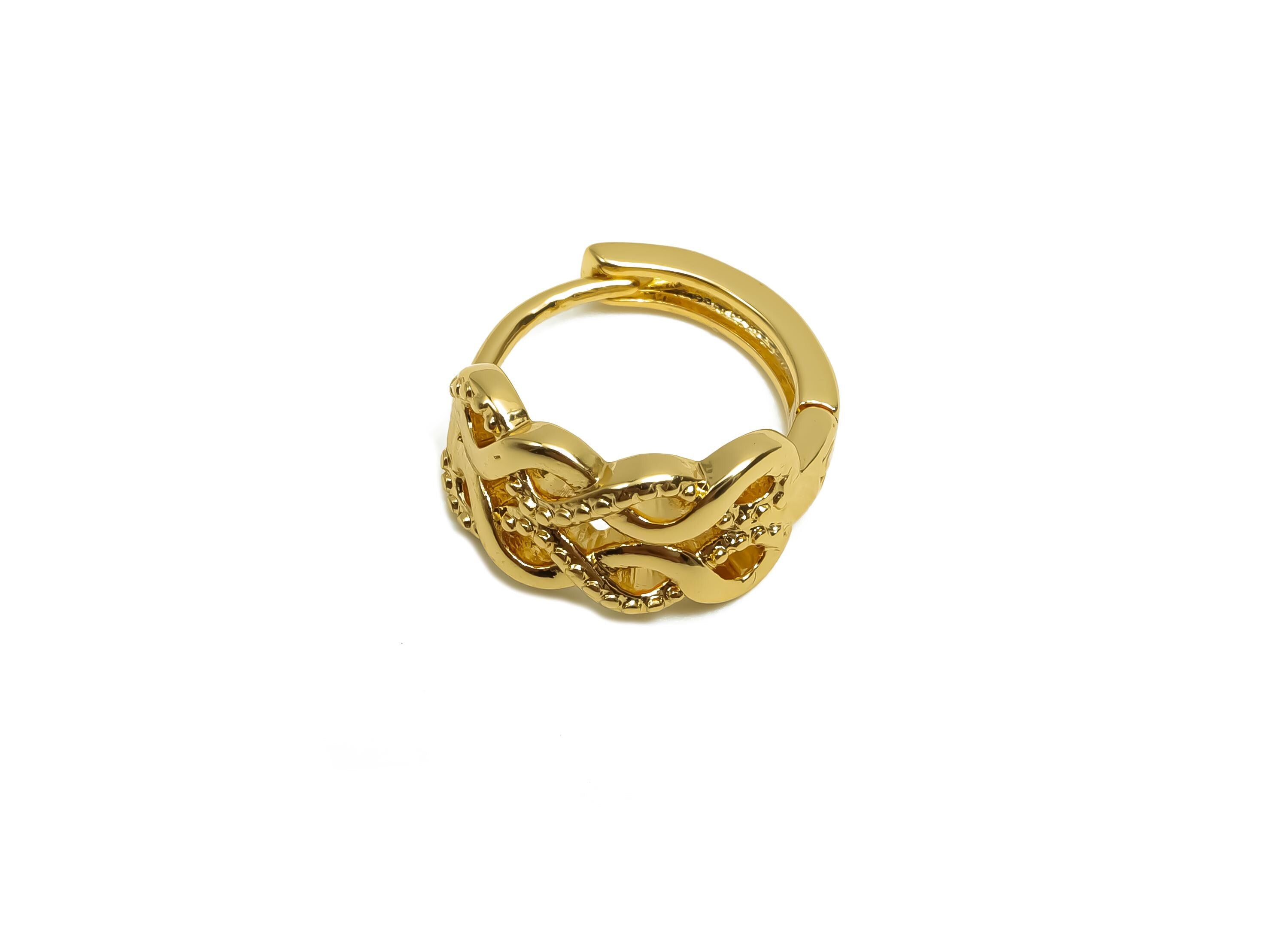 Brass Hoop Earring - Brass Textured Huggie Hoop Earring - Brass Round Hoop Earring Clasp - 18K Real Gold Plating - 14.1x13x6.7mm - RGP8374 - DOMEDBAZAAR