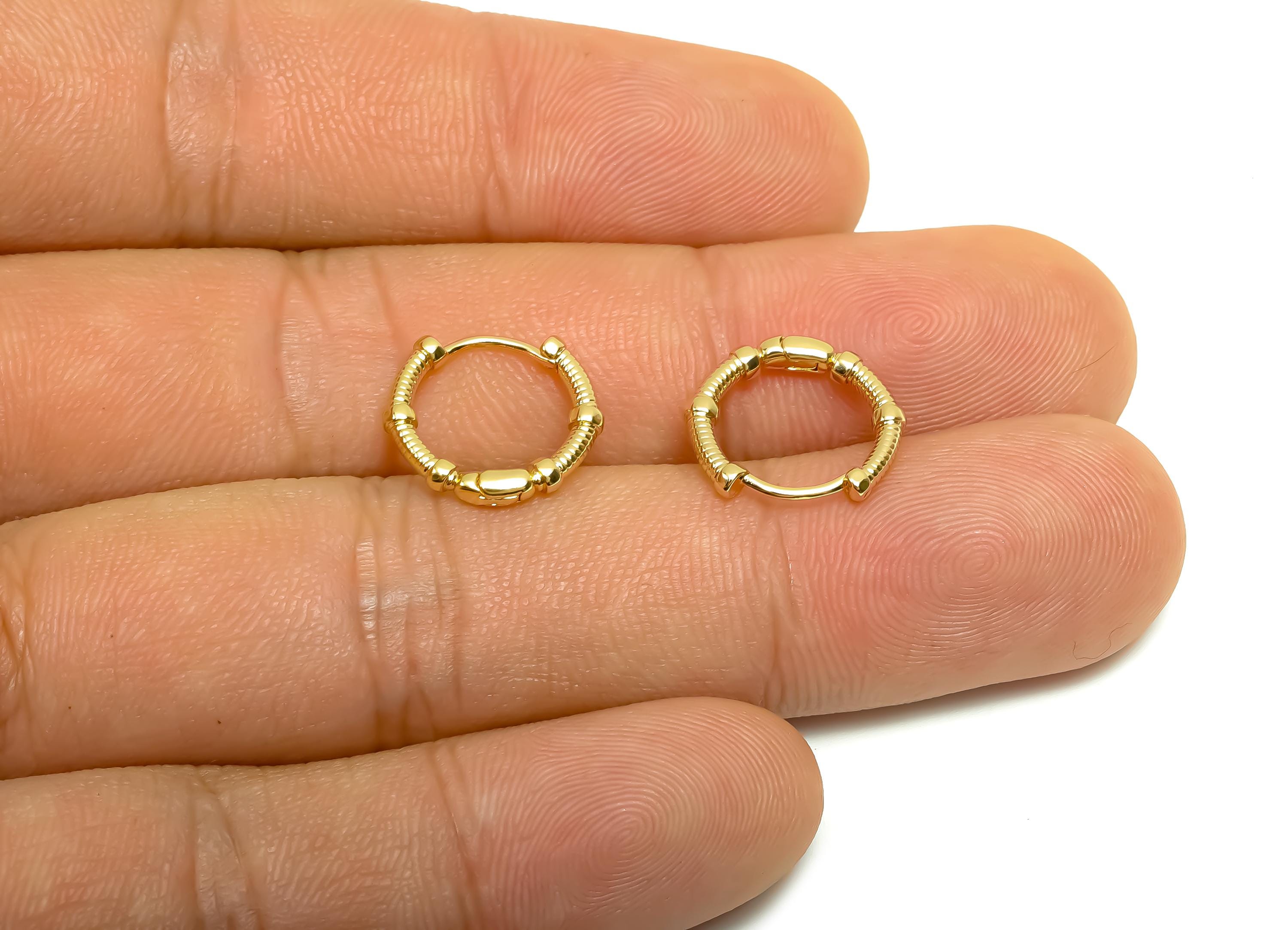 Brass Hoop Earring - Brass Textured Huggie Hoop Earring - Brass Round Hoop Earring Clasp - 18K Real Gold Plating - 14.2x12x2.1mm - RGP8365 - DOMEDBAZAAR