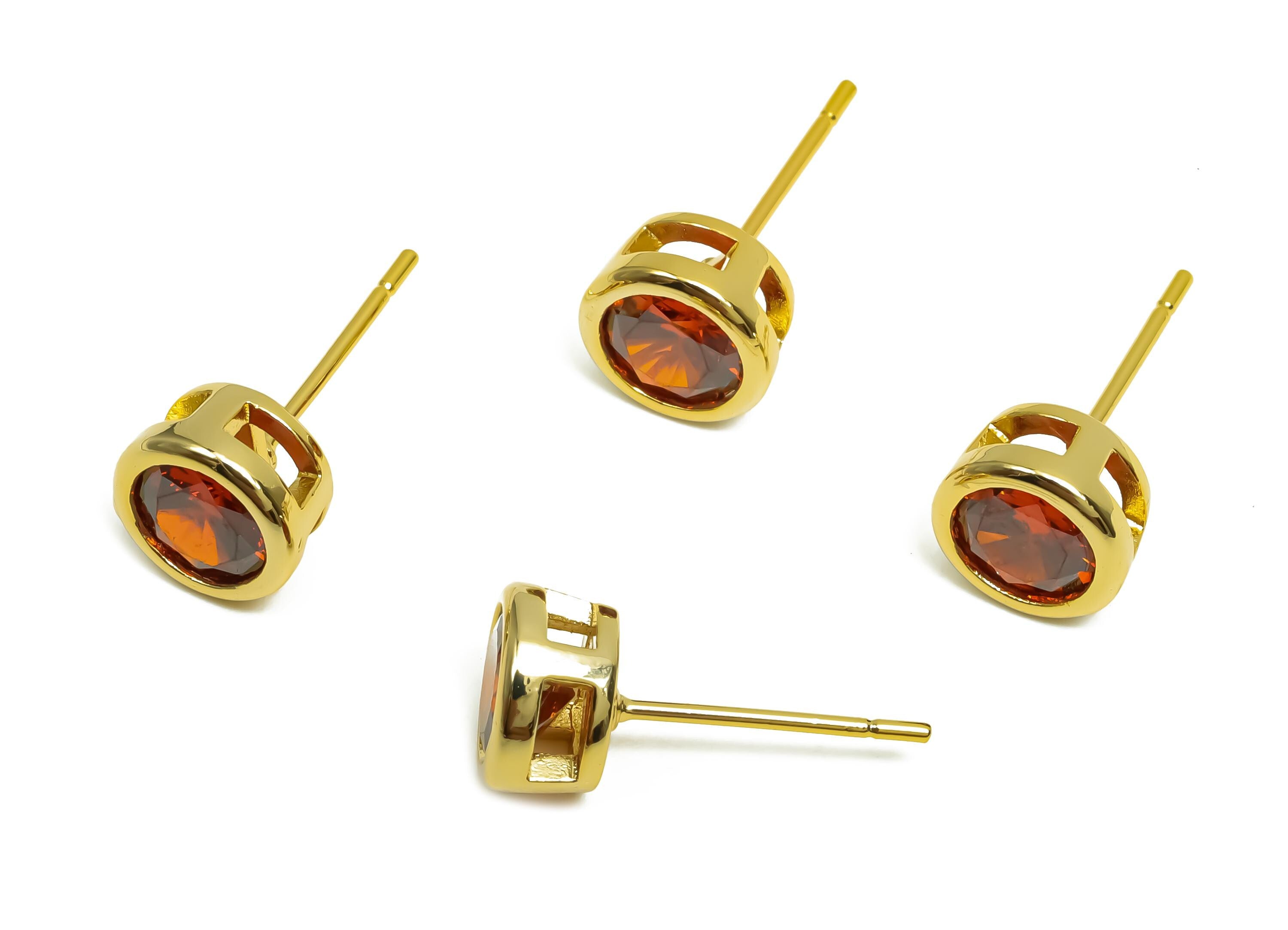 Brass CZ Earring Post - Brass Deep Garnet Earring Stud - Brass Cubic Zircon Earring Post - 18K Real Gold Plating - 16x7x5.5mm - RGP8395G - DOMEDBAZAAR