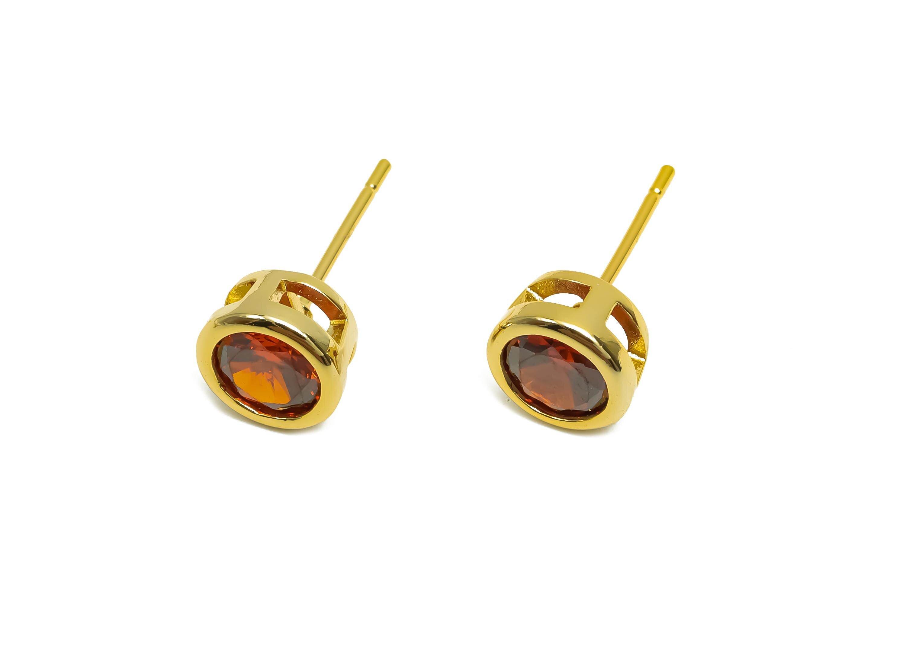 Brass CZ Earring Post - Brass Garnet Earring Stud - Brass Cubic Zircon Earring Post - 18K Real Gold Plating - 16x7x5.5mm - RGP8395F - DOMEDBAZAAR