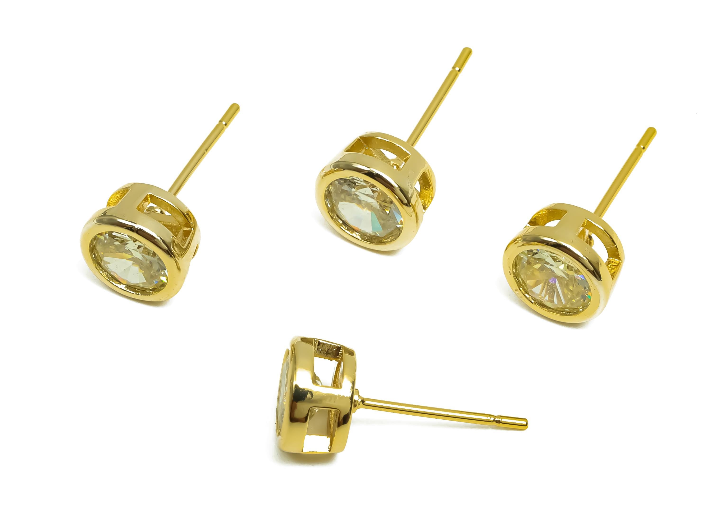 Brass CZ Earring Post - Brass Lemon Earring Stud - Brass Cubic Zircon Earring Post - 18K Real Gold Plating - 16x7x5.5mm - RGP8395D - DOMEDBAZAAR