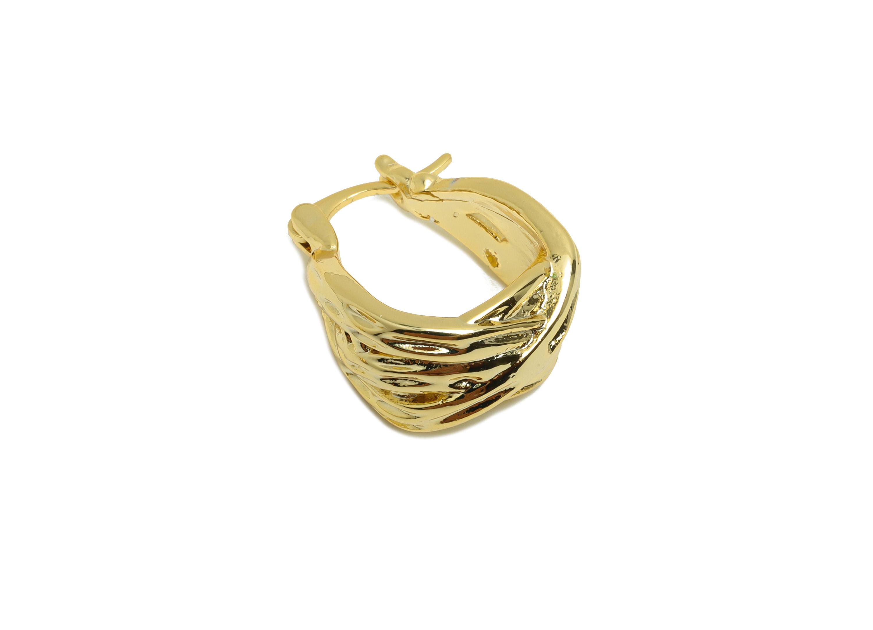 Brass Textured Basket Earring - Gold Huggie Hoop Earring for Girl's - Daily Wear Earring - 18K Real Gold Plating - 20.4x16x9.3mm - RGP8812 - DOMEDBAZAAR