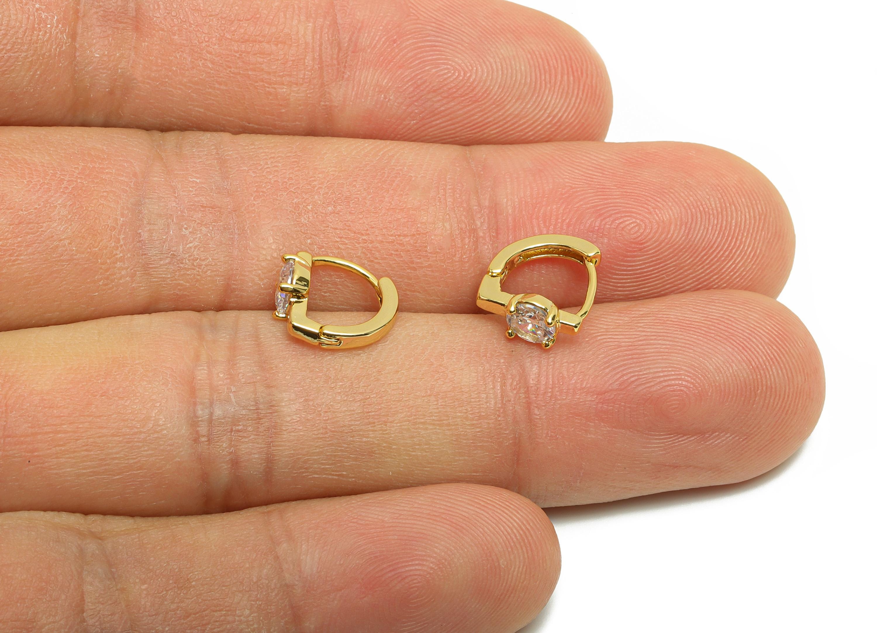 Brass Tiny Huggie Hoop Earring - Zircon Round Earring for Women - Gold Daily Wear Ear Clasp - 18K Real Gold Plating - 18.7x17x7.7mm- RGP8801 - DOMEDBAZAAR