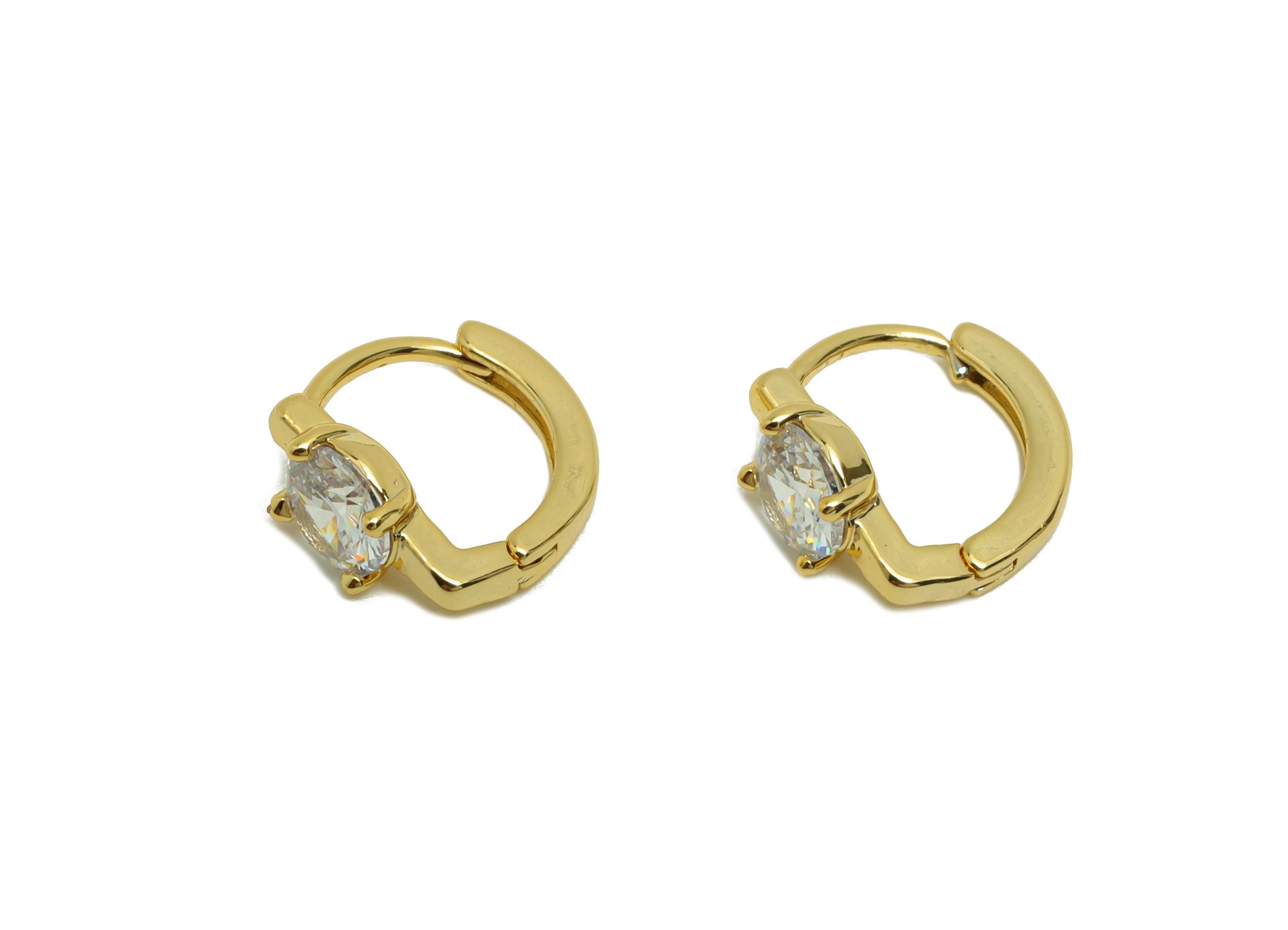 Brass Tiny Huggie Hoop Earring - Zircon Round Earring for Women - Gold Daily Wear Ear Clasp - 18K Real Gold Plating - 18.7x17x7.7mm- RGP8801 - DOMEDBAZAAR