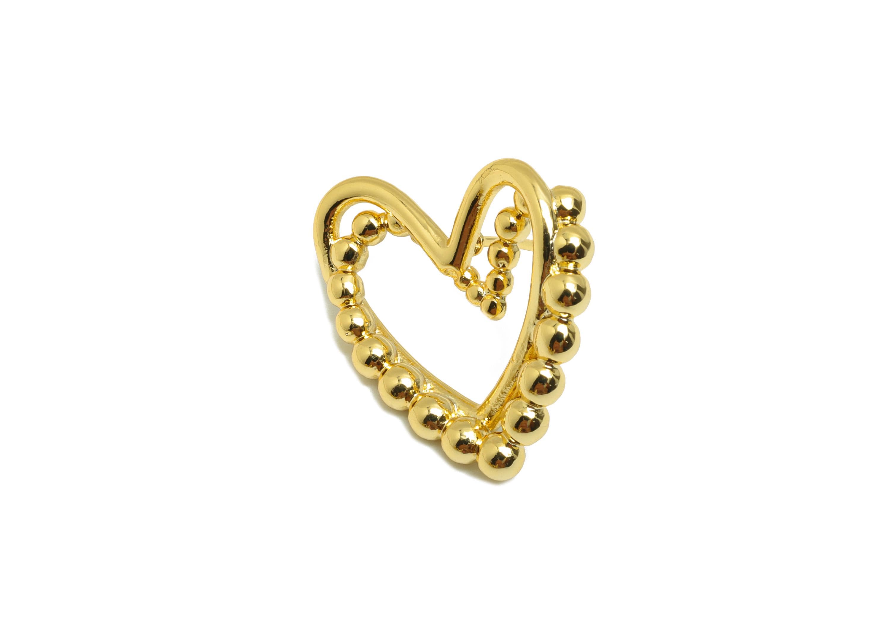 Brass Heart Earring - Gold Bead Heart Earring Stud for Girls - Valentine's Day Earring Post - 18K Real Gold Plating - 22.5x21x3.6mm- RGP8820 - DOMEDBAZAAR